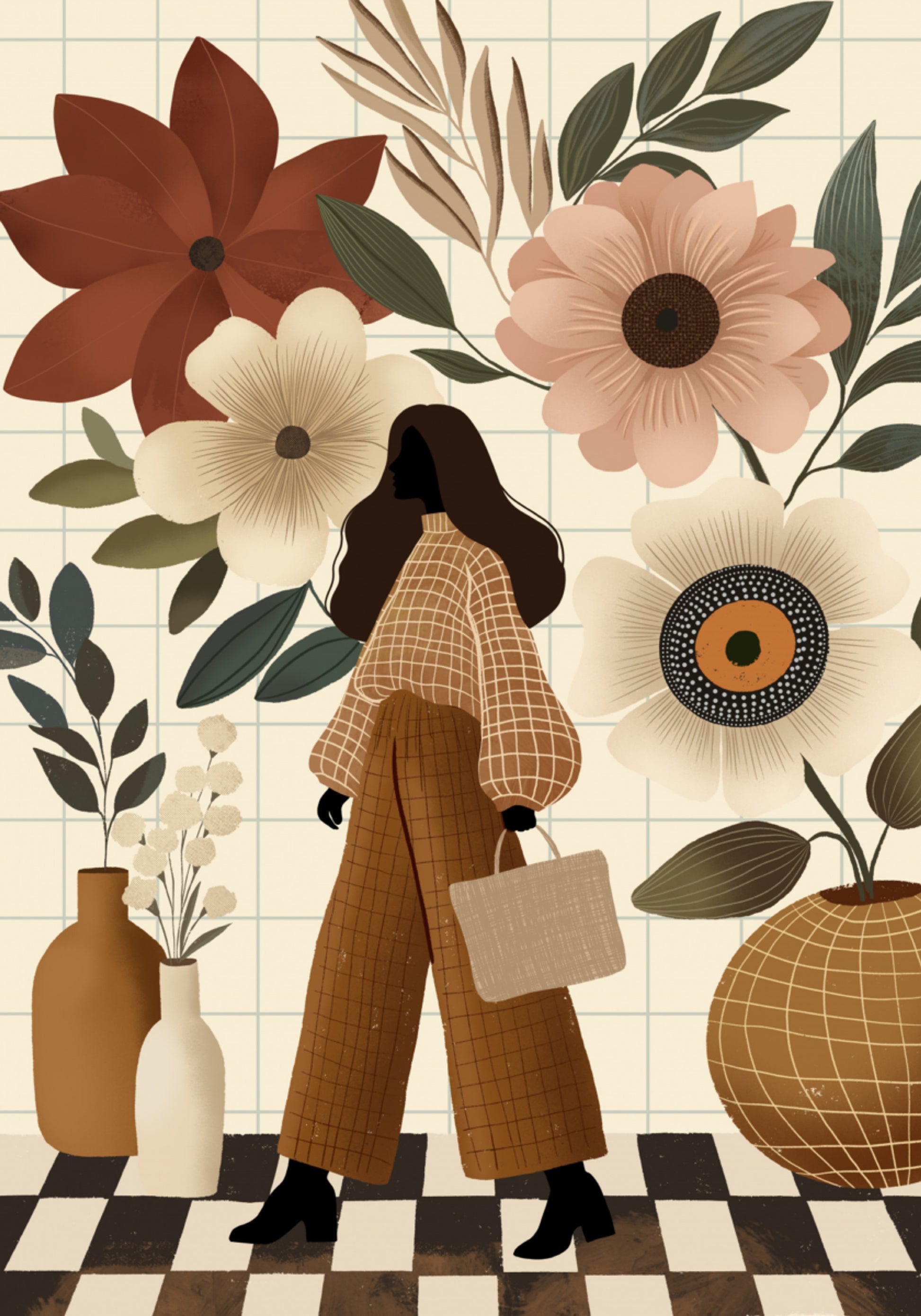 Mujer elegante estilo floral
