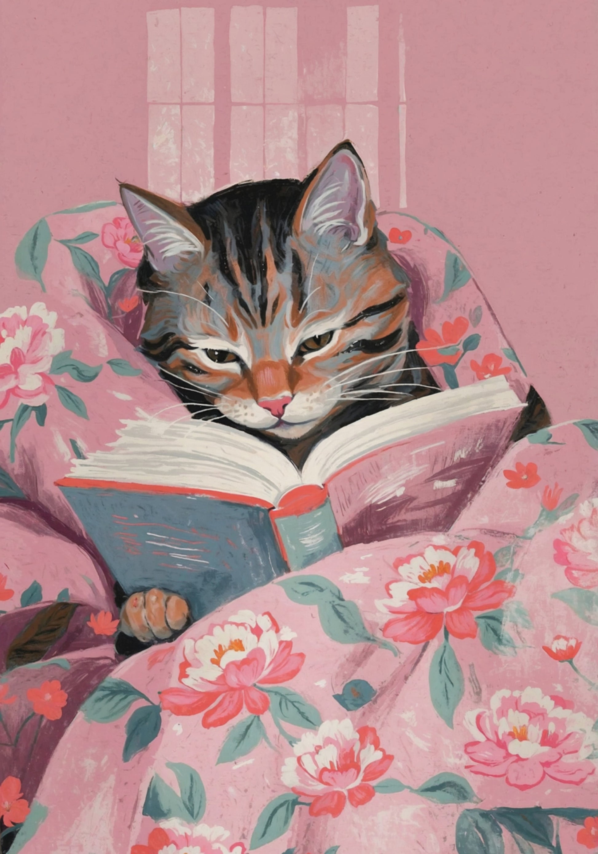 Acogedora lectura de gatos