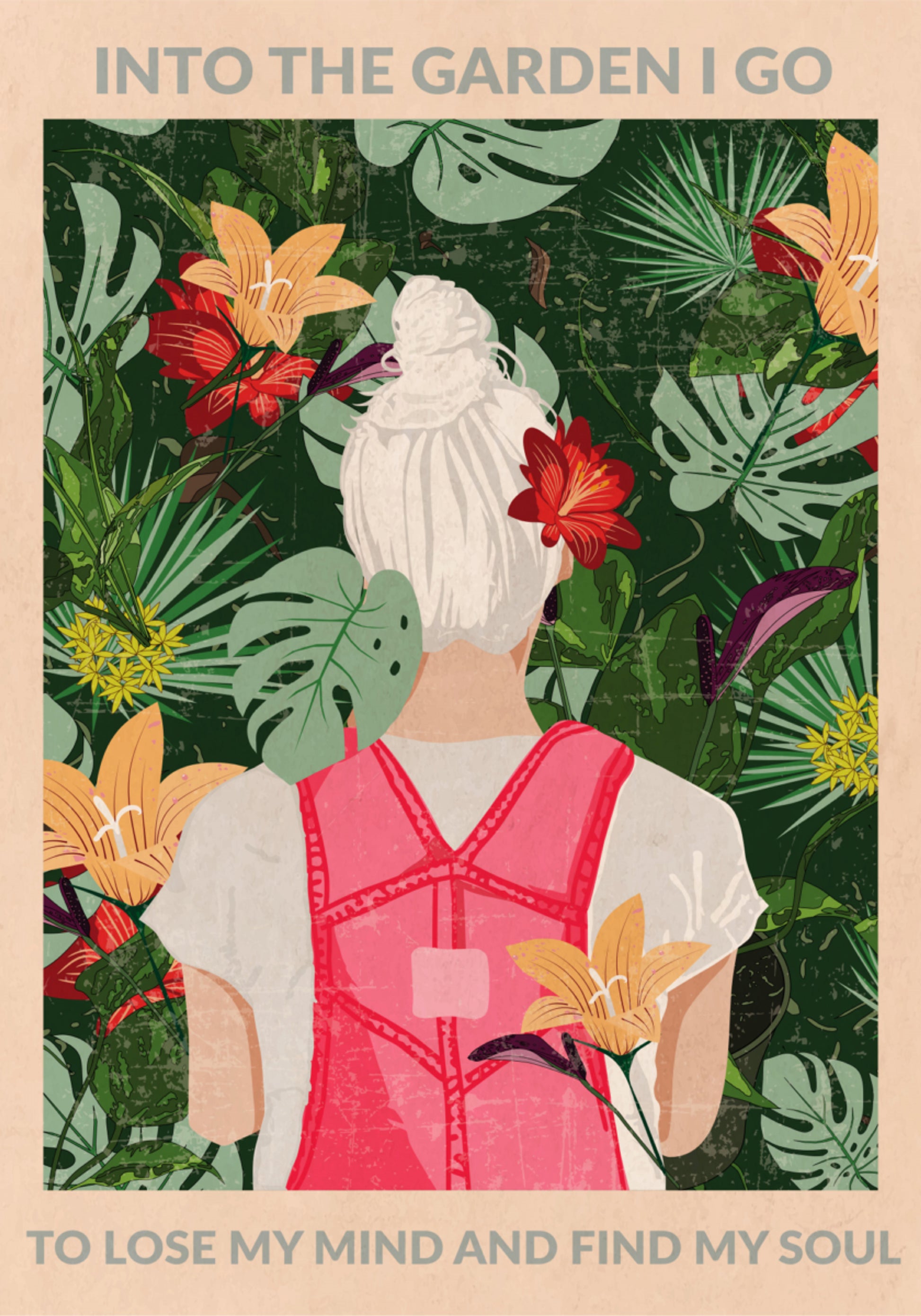 Mujer en jardín tropical