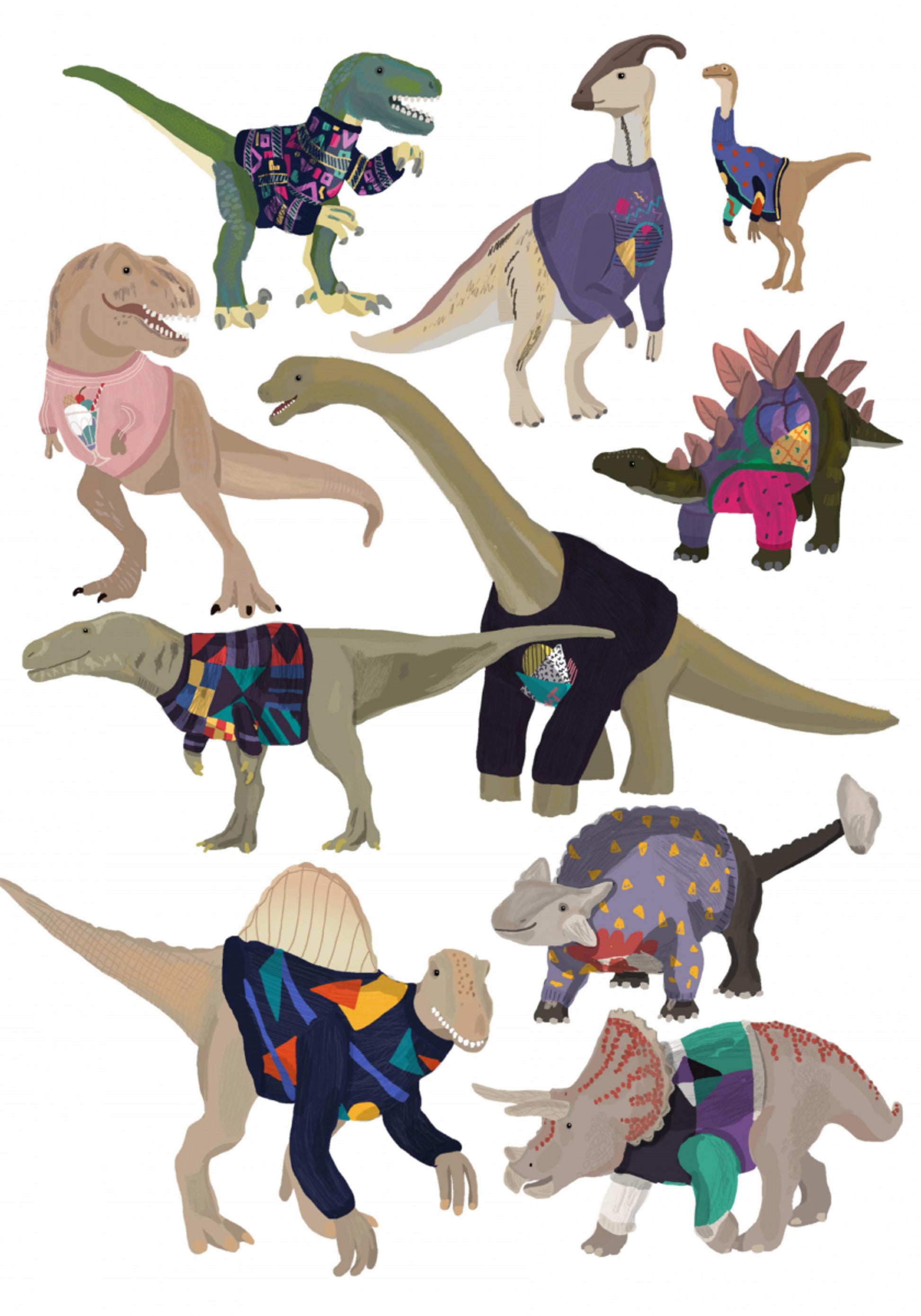 Suéteres de dinosaurios caprichosos