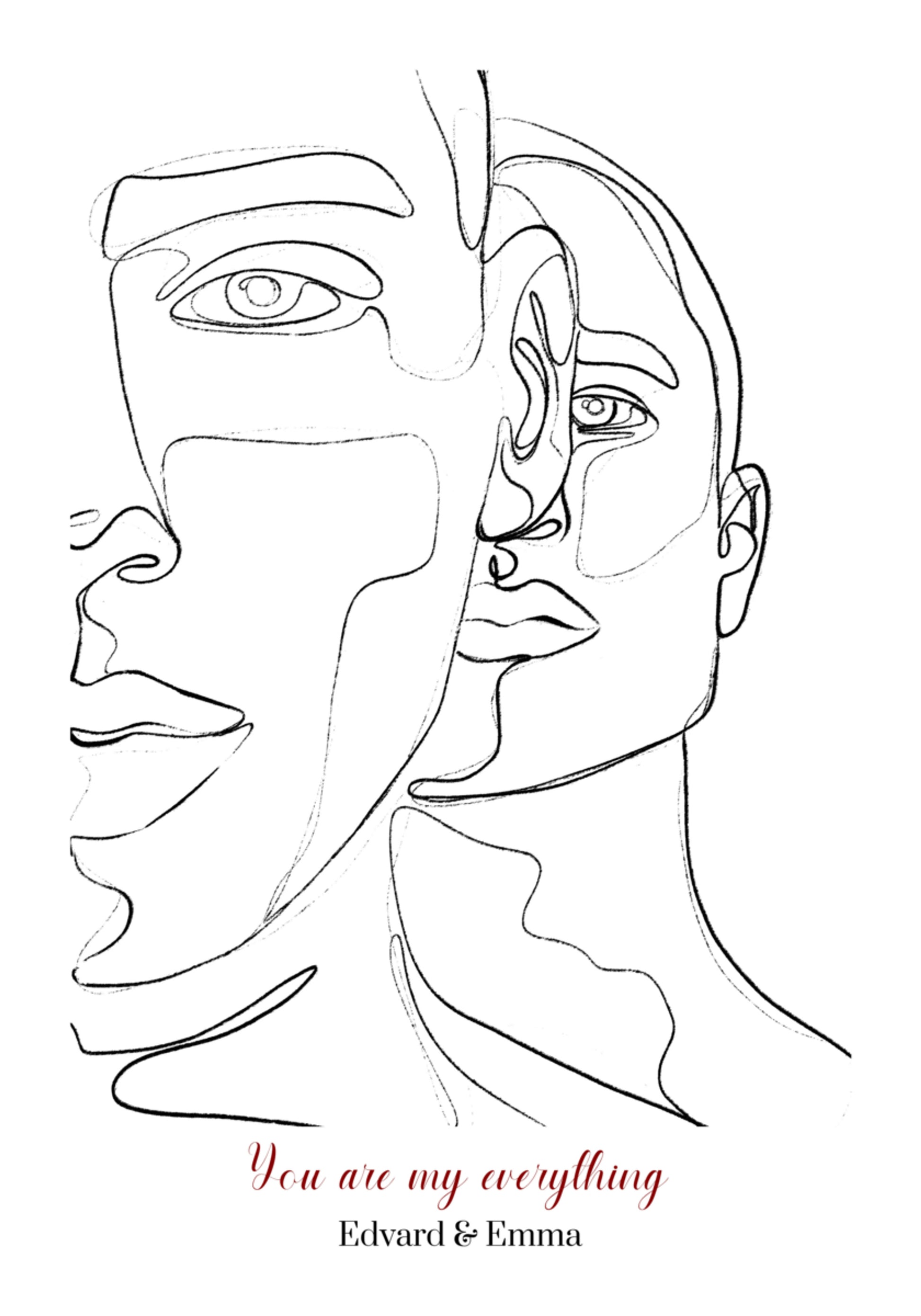 Retrato de pareja minimalista en arte lineal