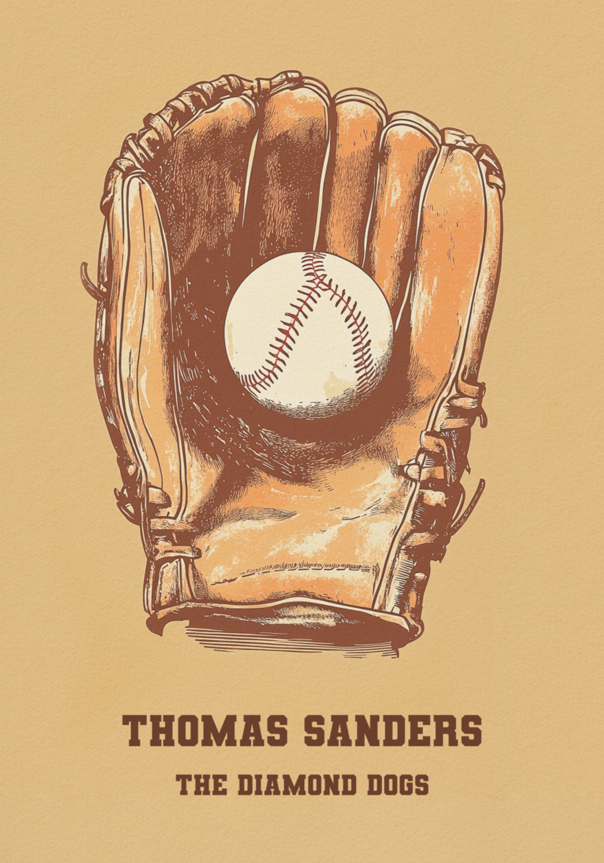 Cartel de pelota y guante de béisbol vintage