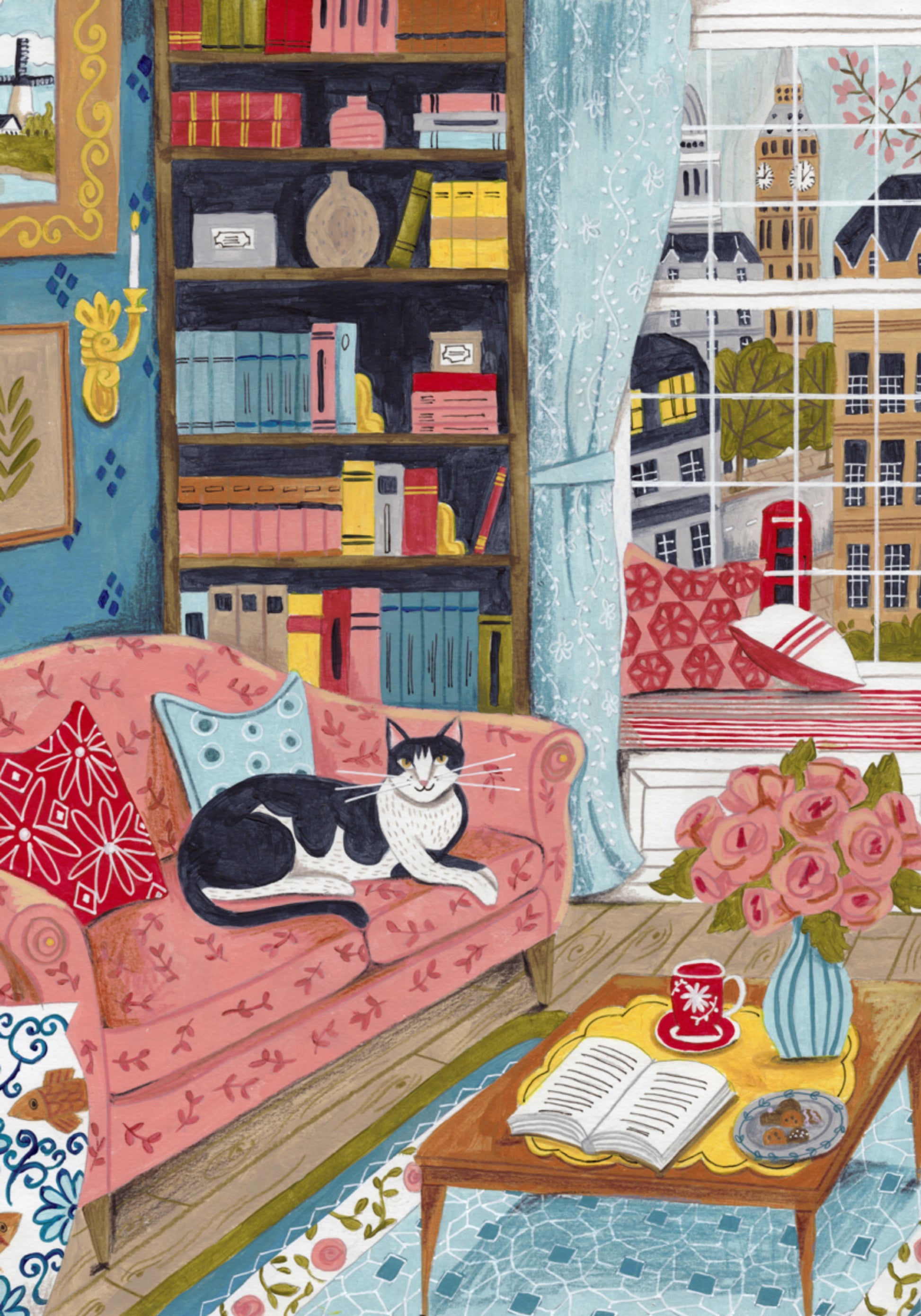 Gato en el sofá en colores pastel de Londres