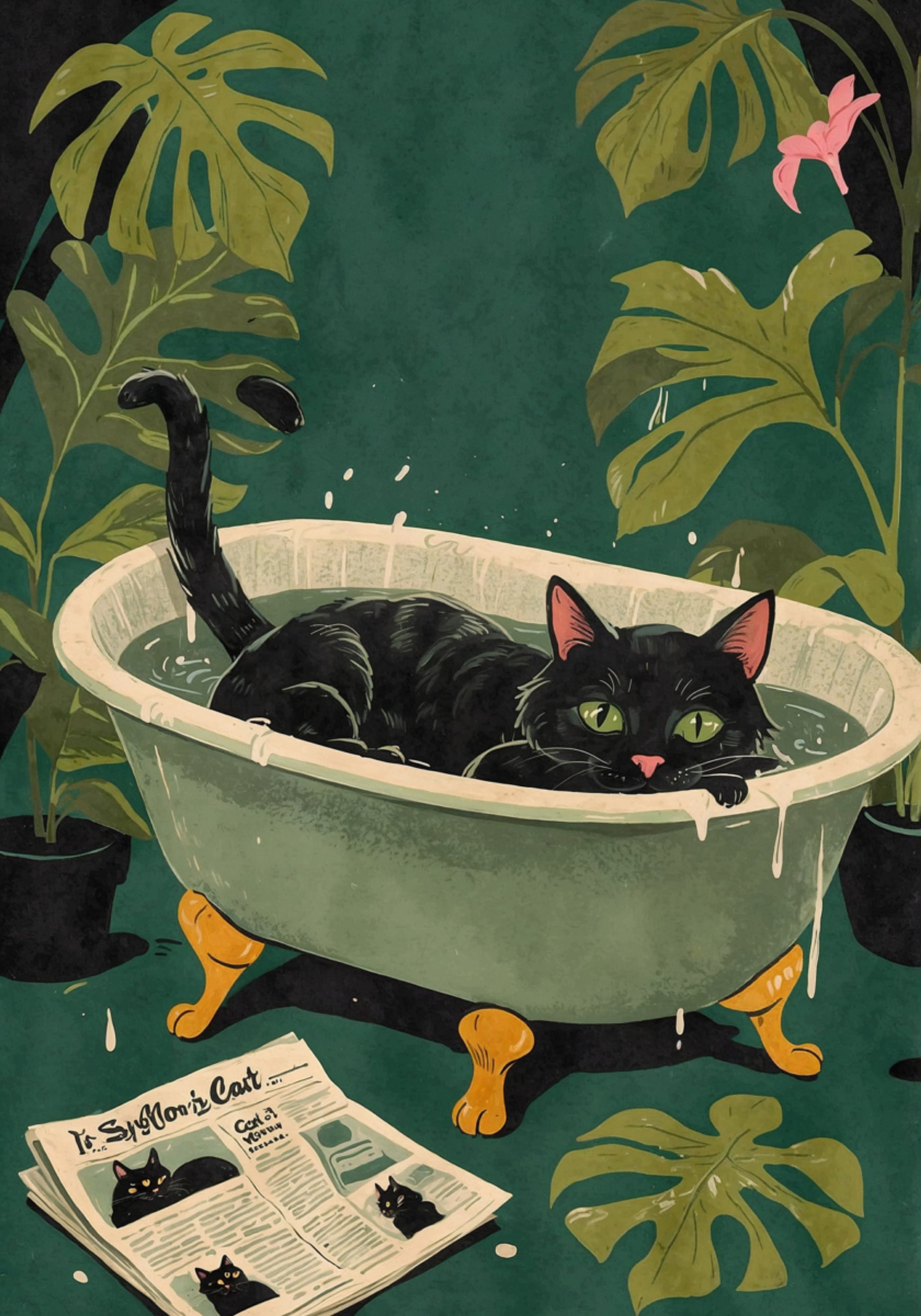 Gato de bañera de ojos verdes