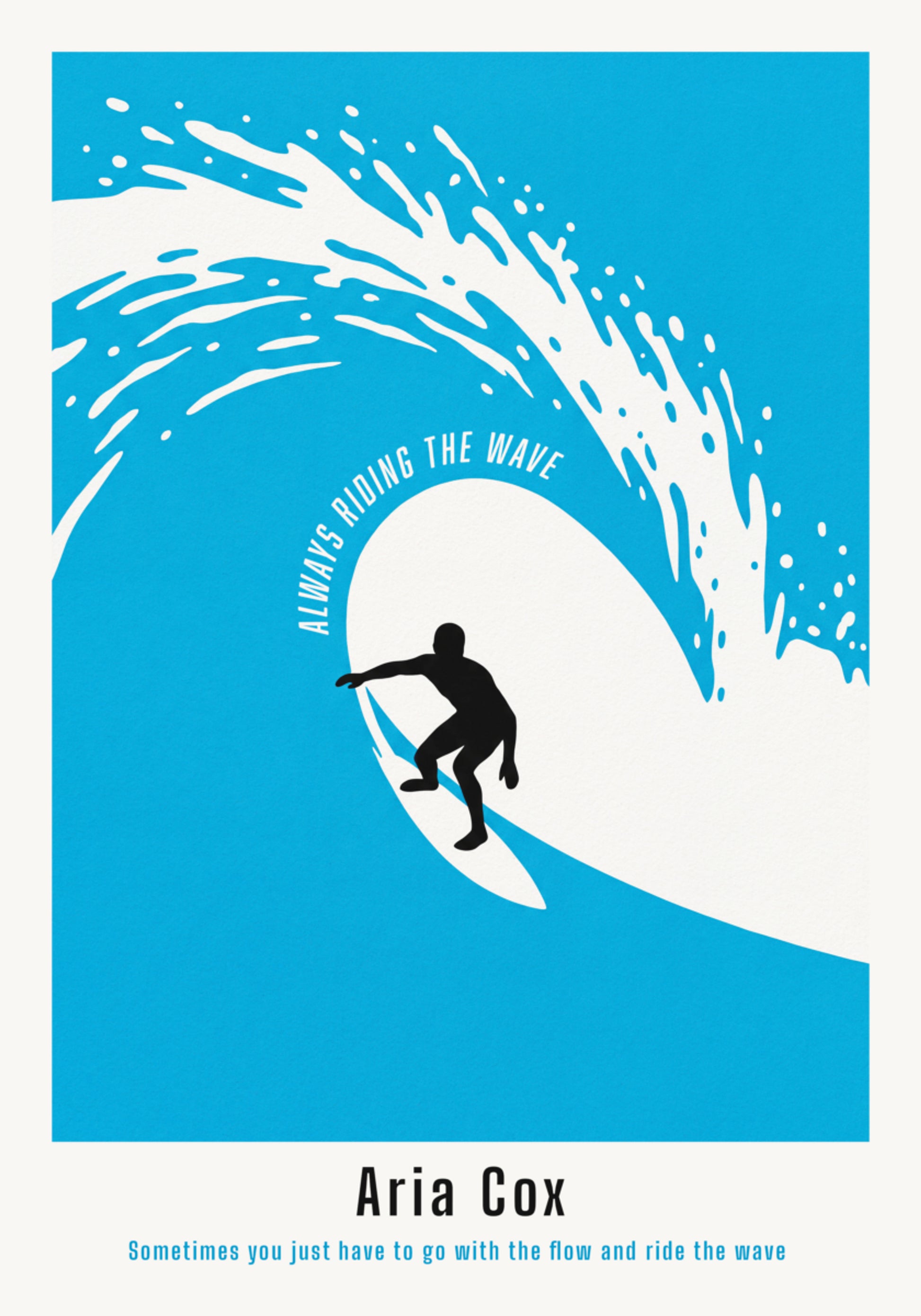 Póster surfista no personal de una ola.