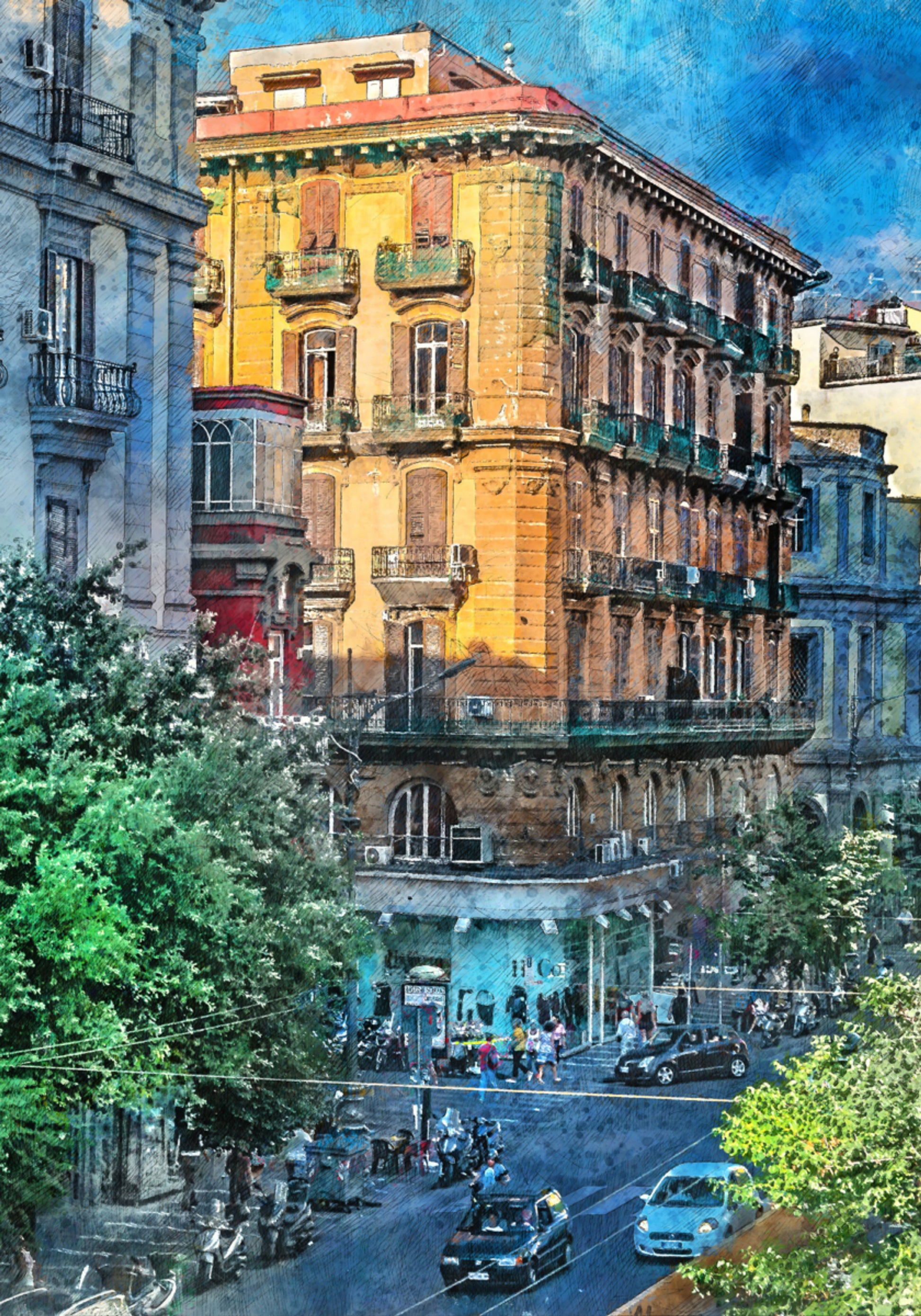 Esquina de la ciudad vibrante
