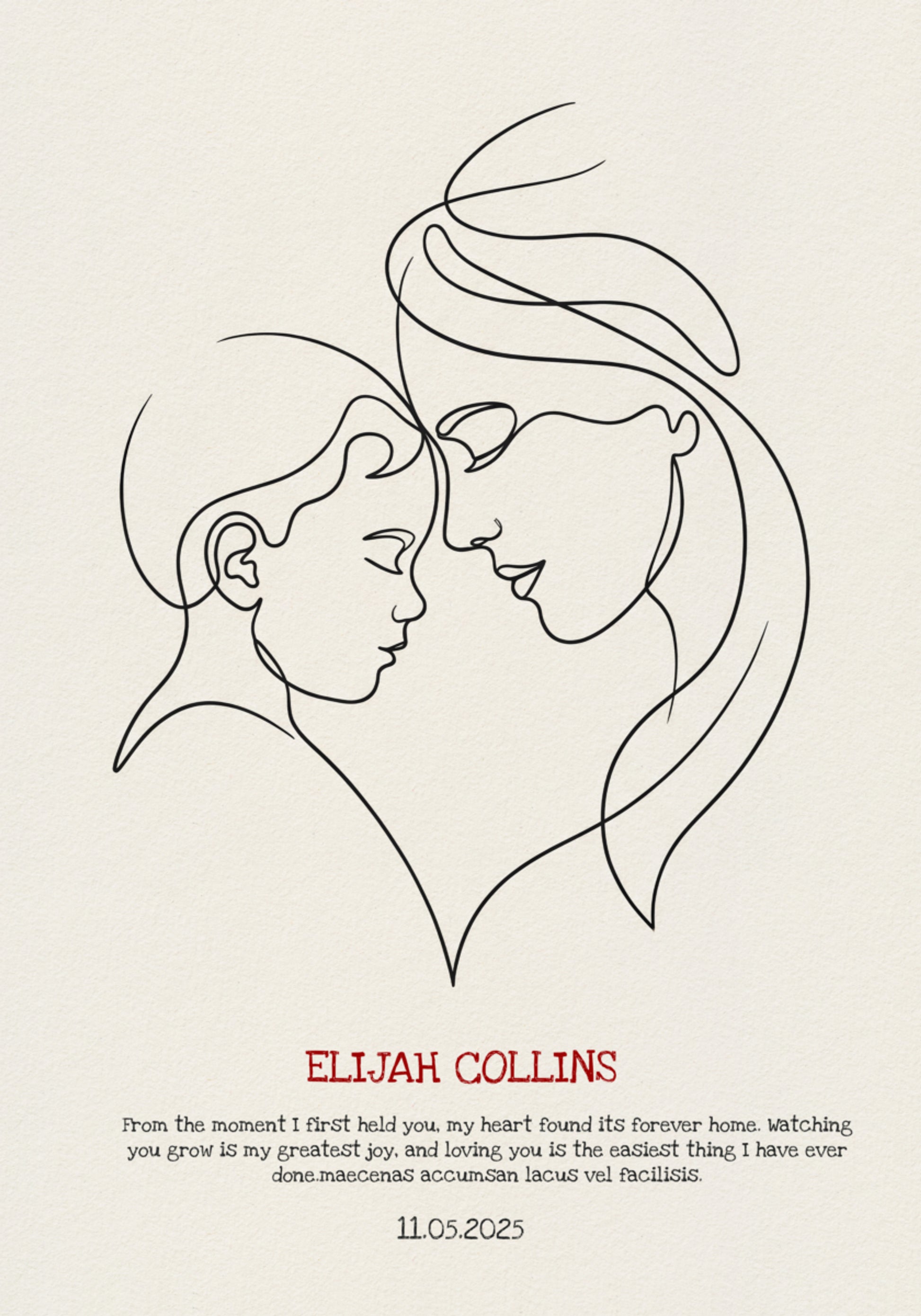 Arte lineal minimalista de madre e hijo.