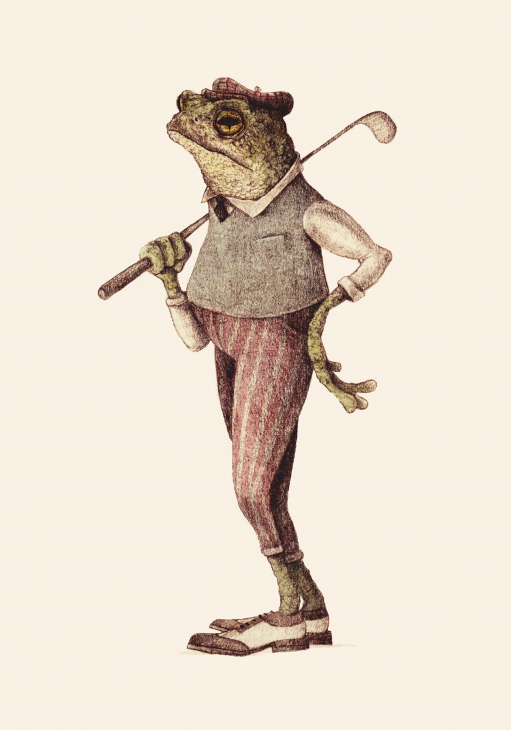 Rana en traje de golf vintage