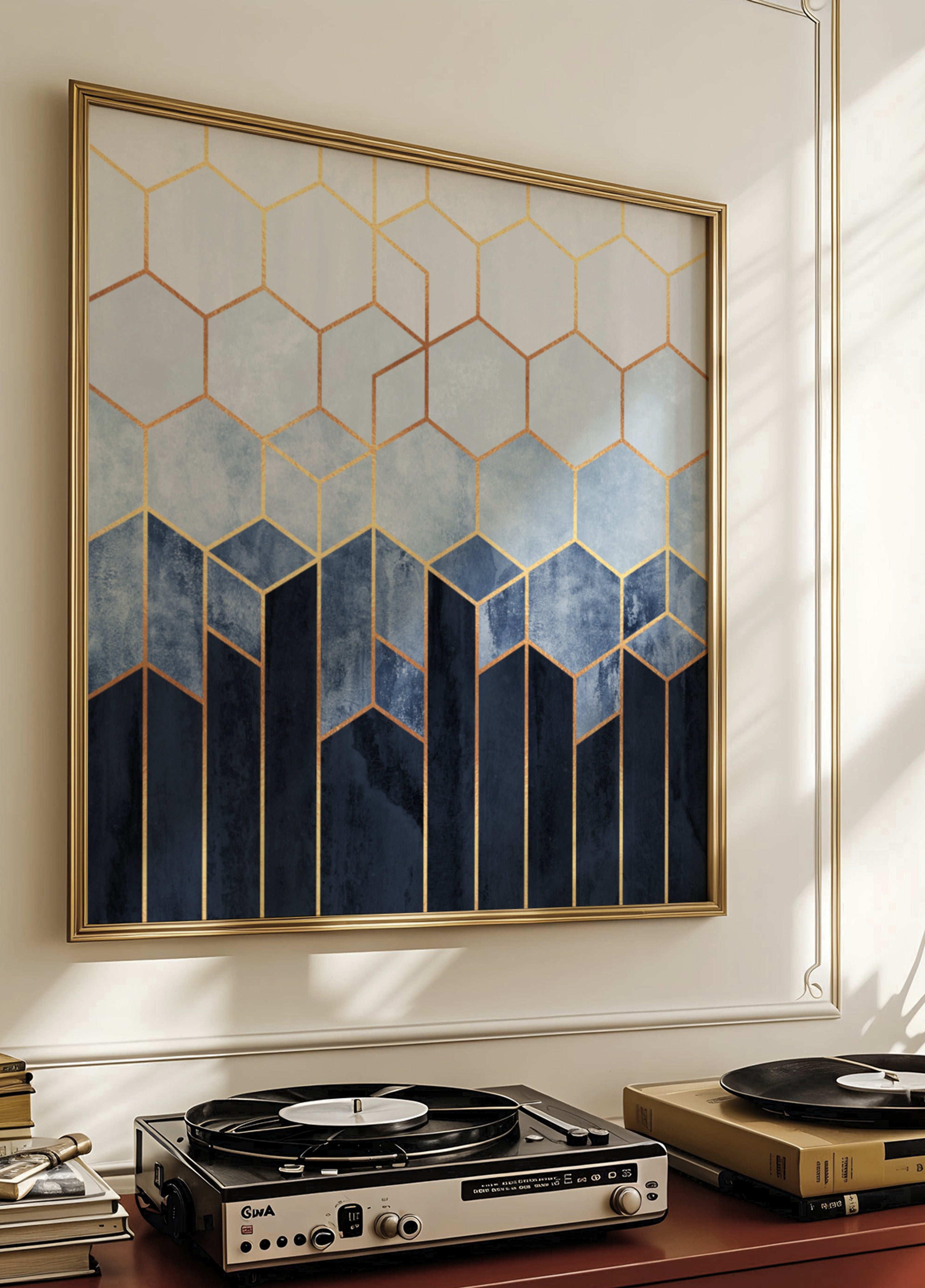 Hexágonos azules dorados