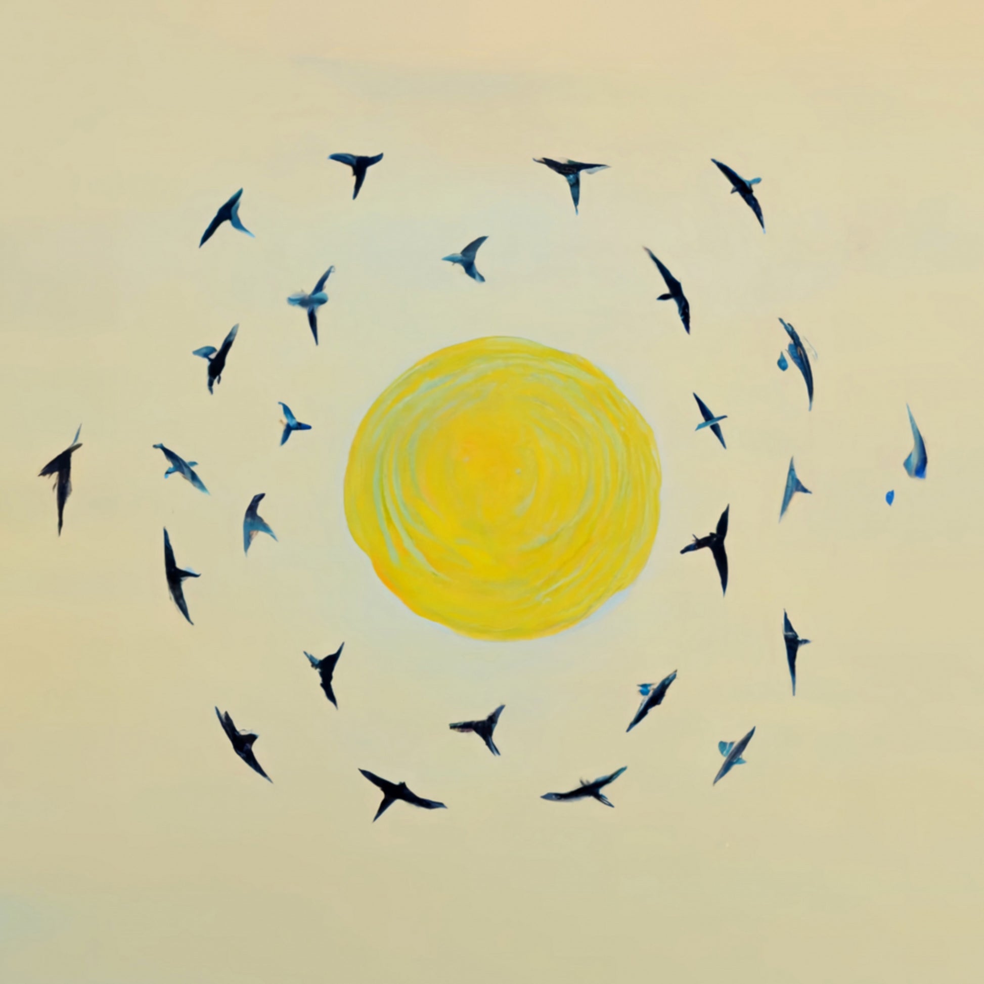 Aves dando vueltas alrededor del sol