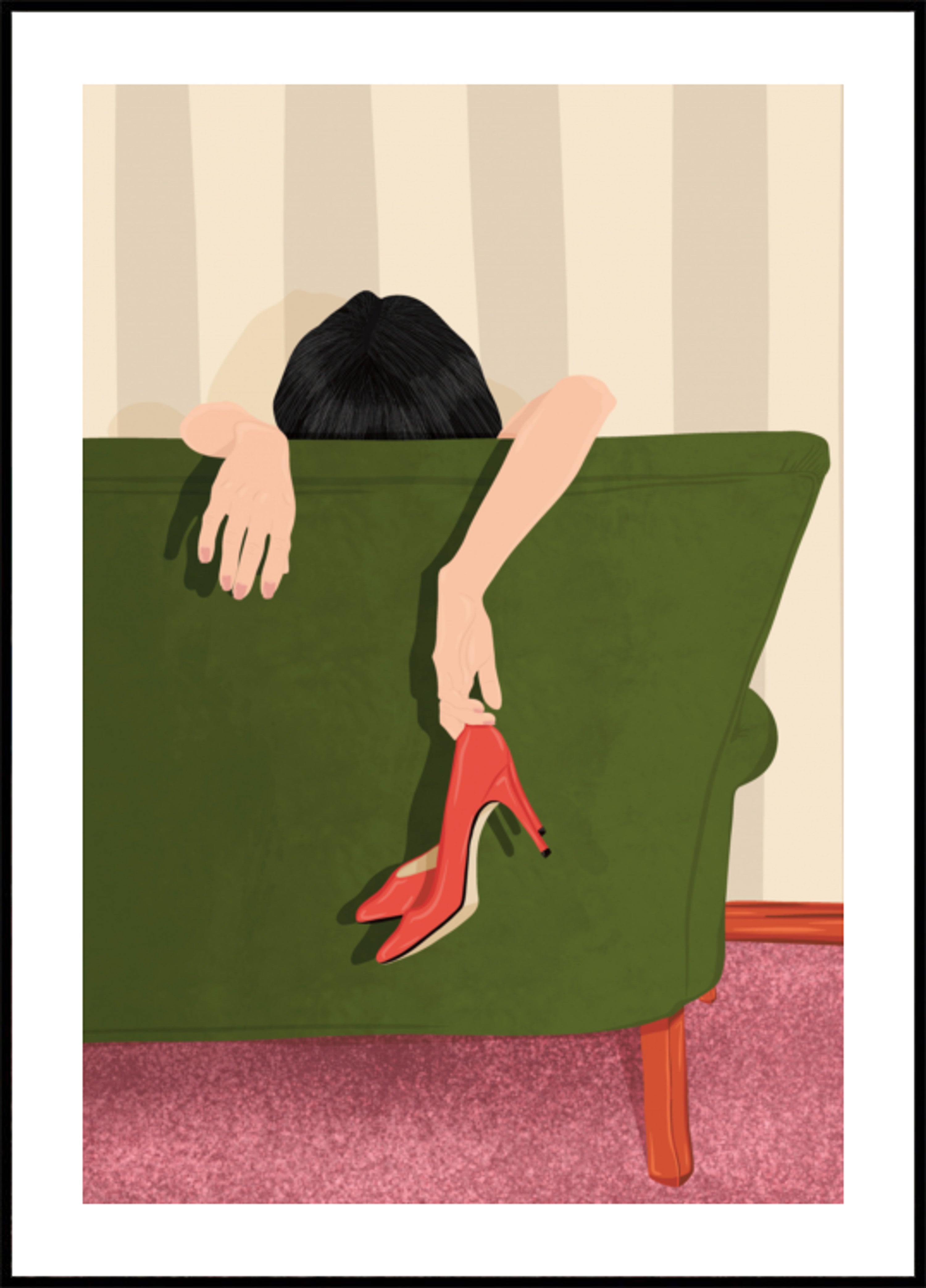 Mujer Descansando Tacones Rojos