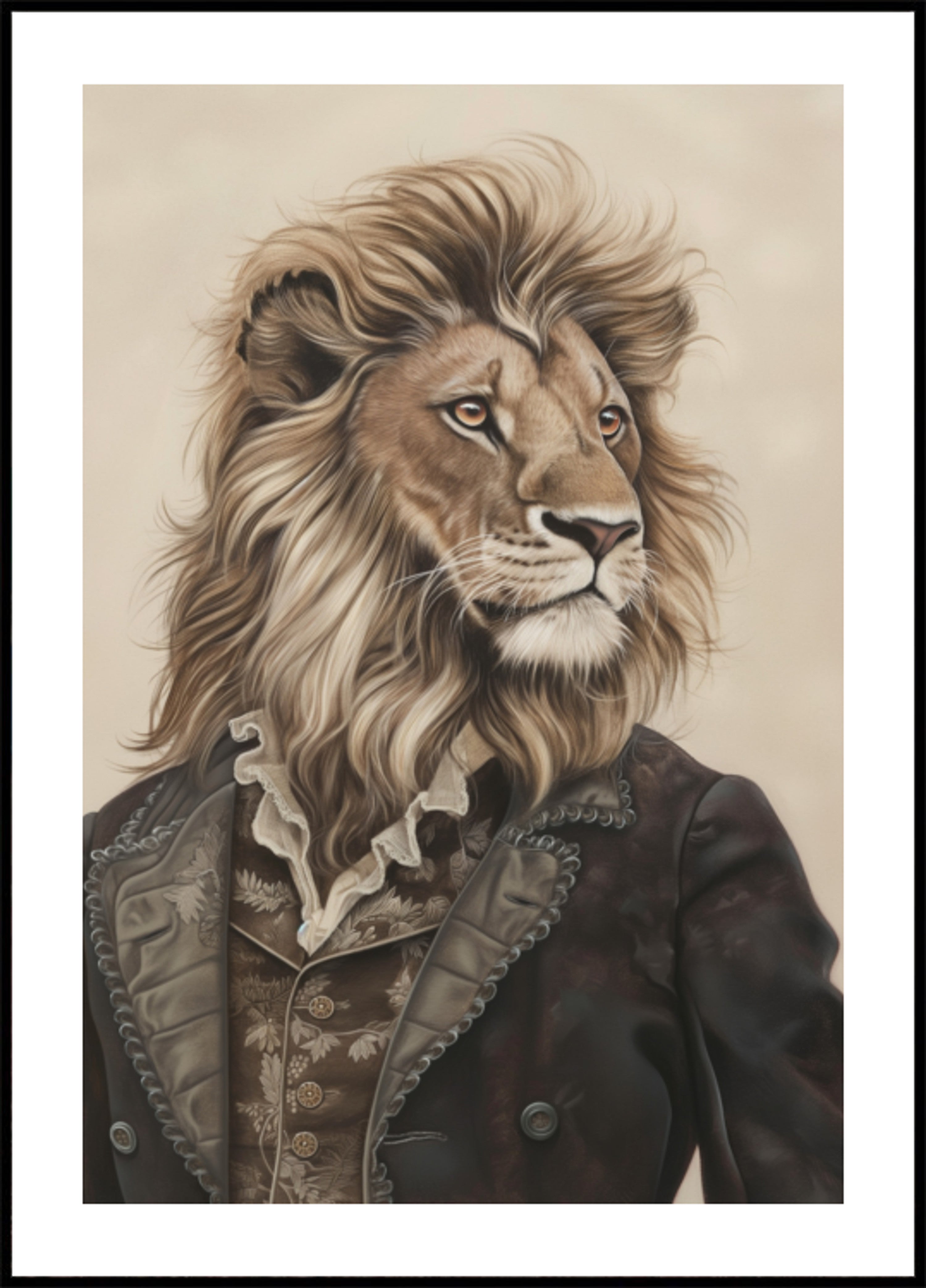 Señor león en ropa vintage