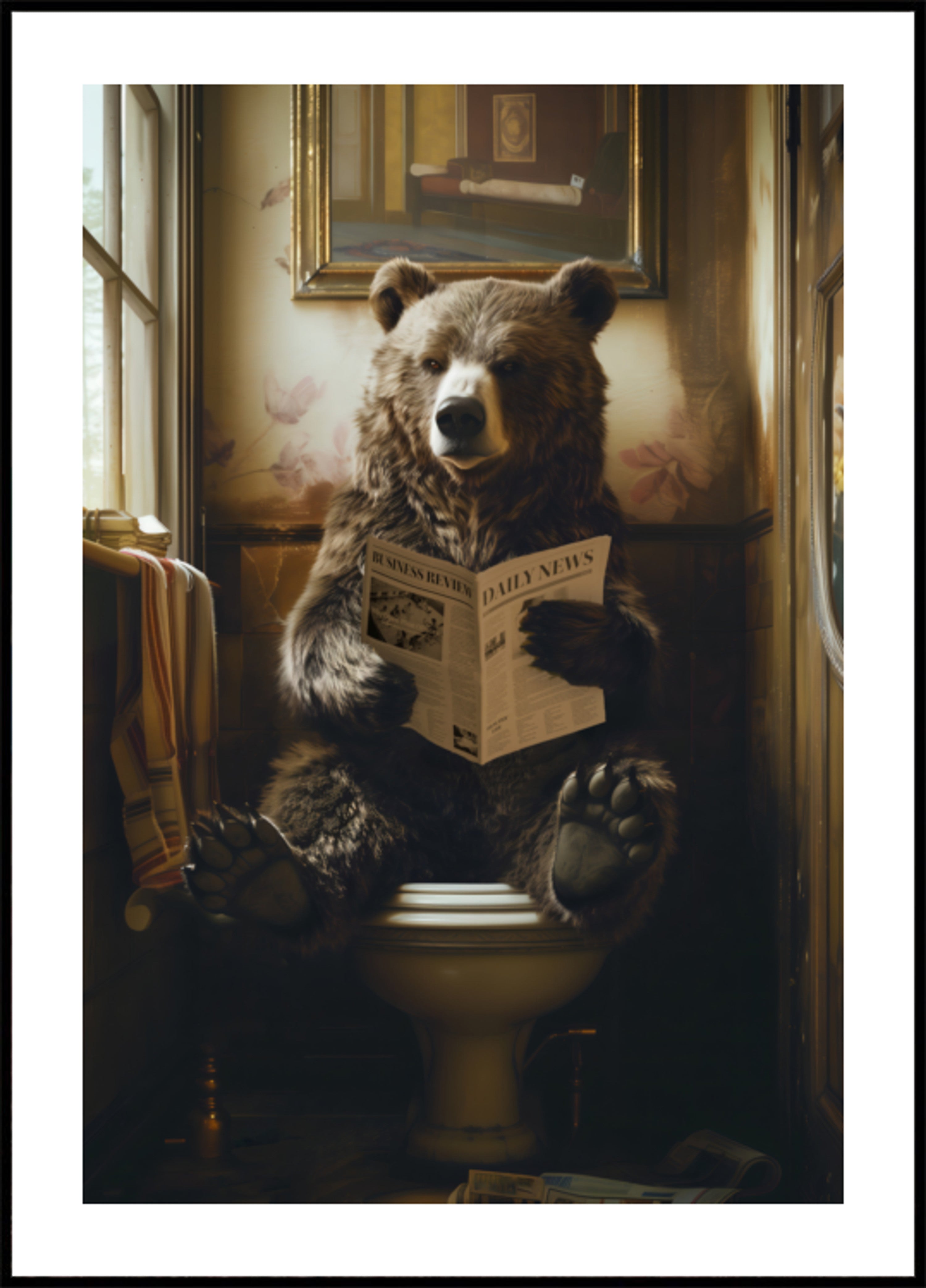 Oso leyendo periódico