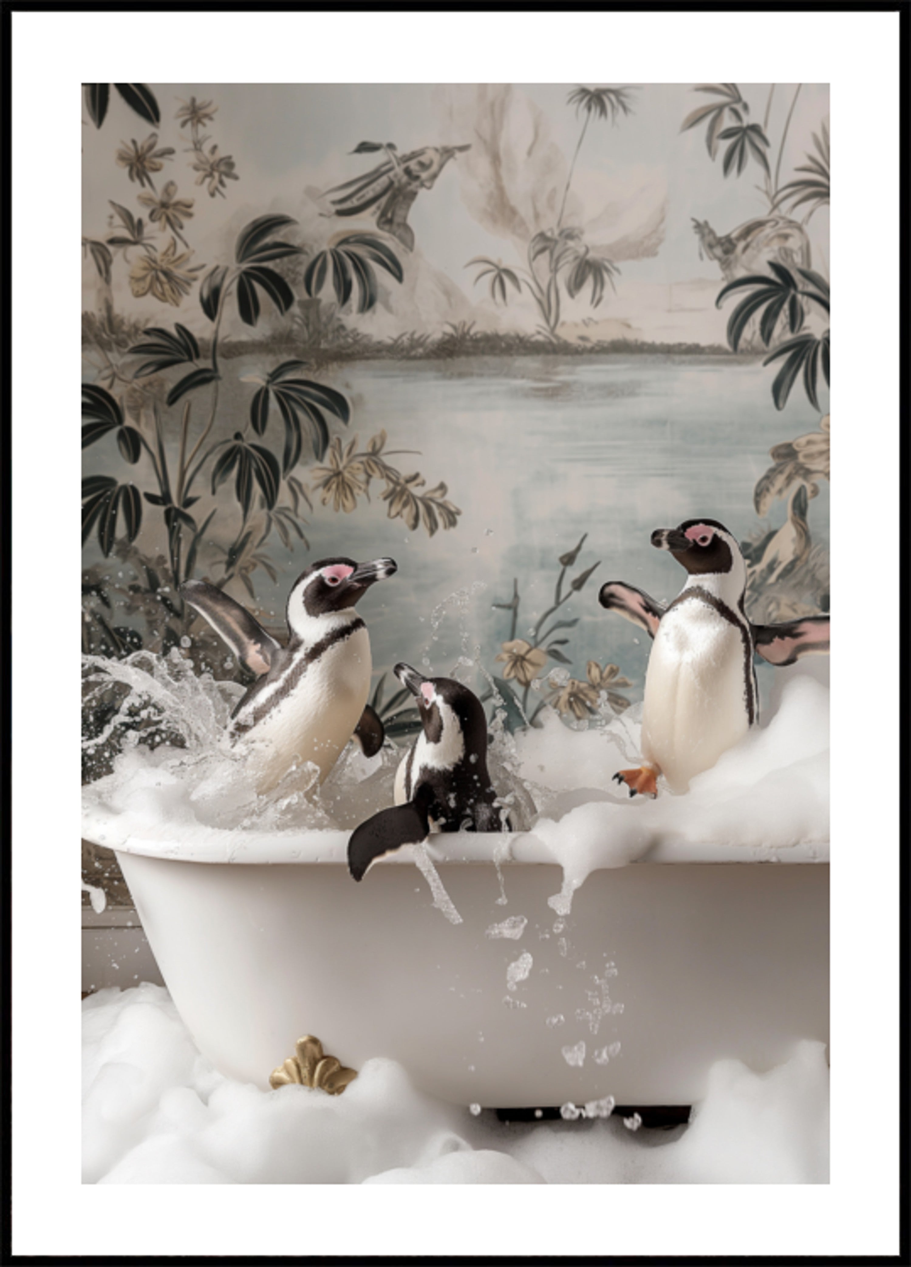 Baño de burbujas de pingüinos juguetones