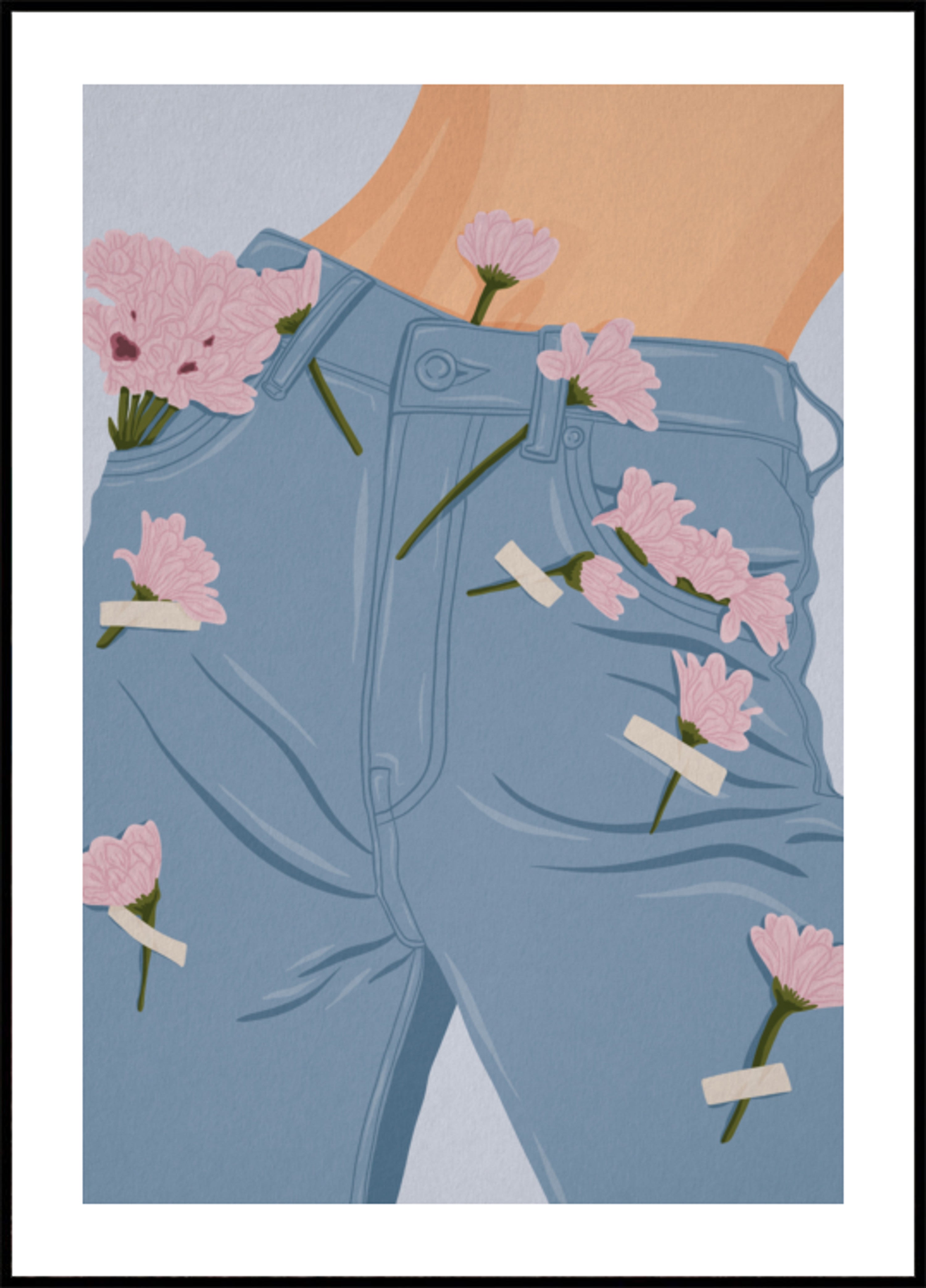 Flores rosadas en jeans