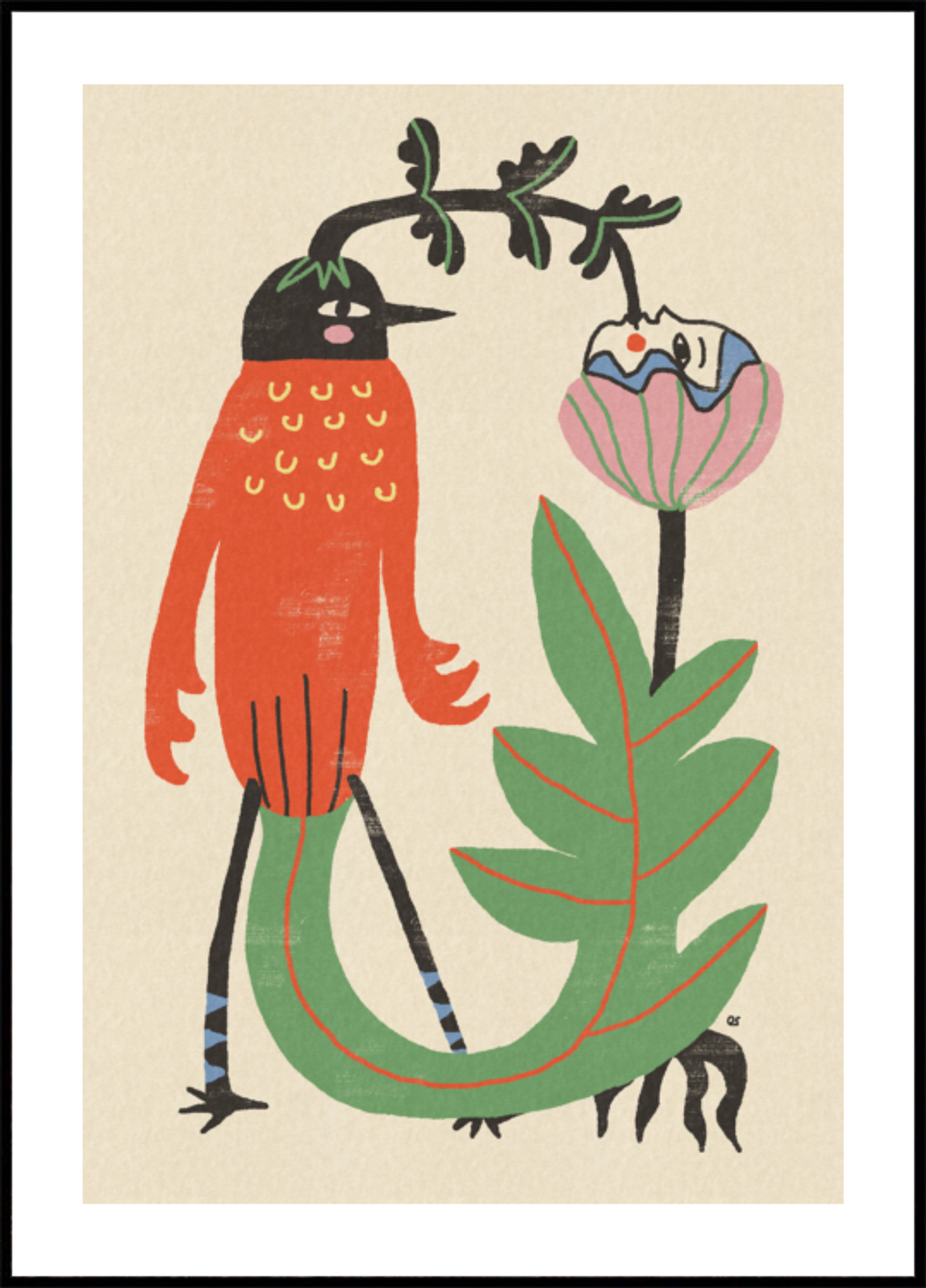 Pájaro y flor caprichosos