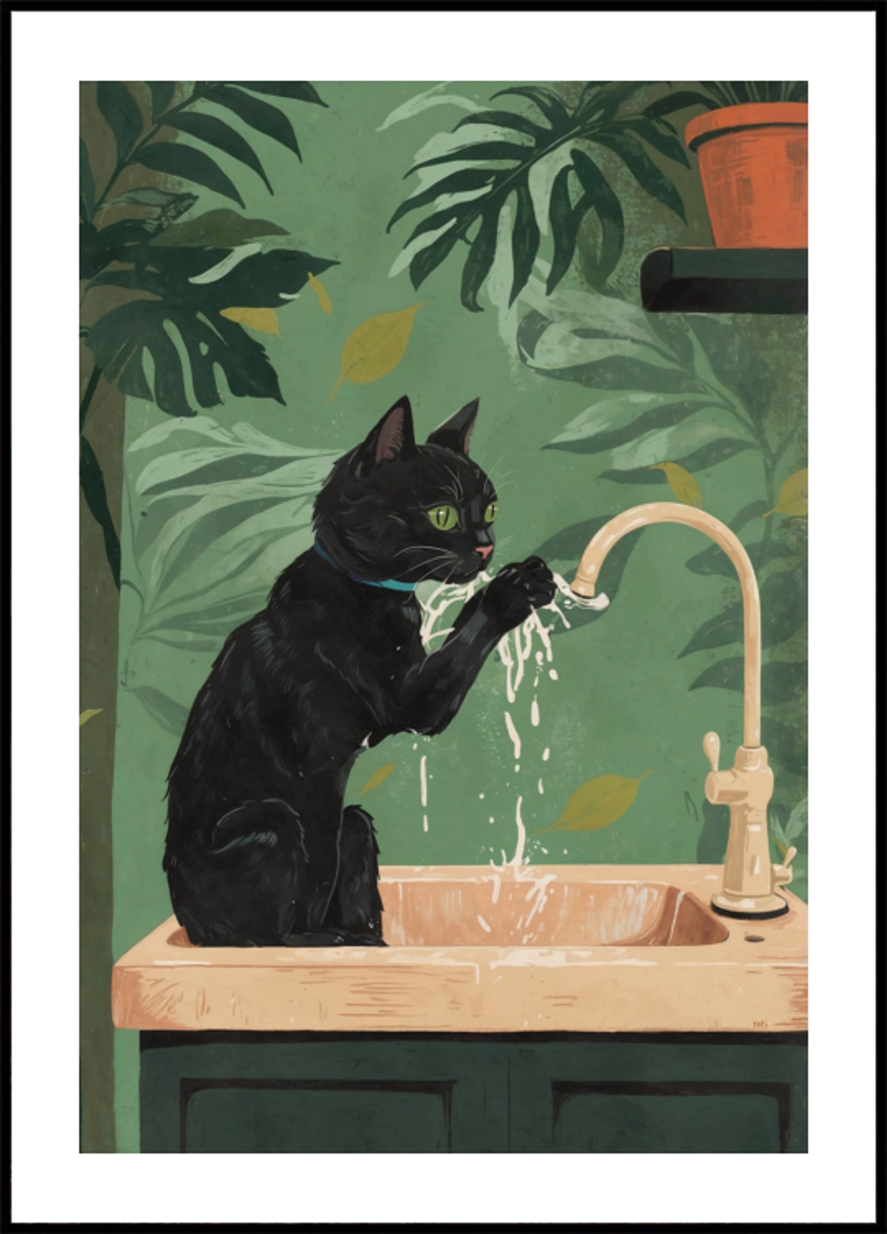 Juego de agua con gato negro