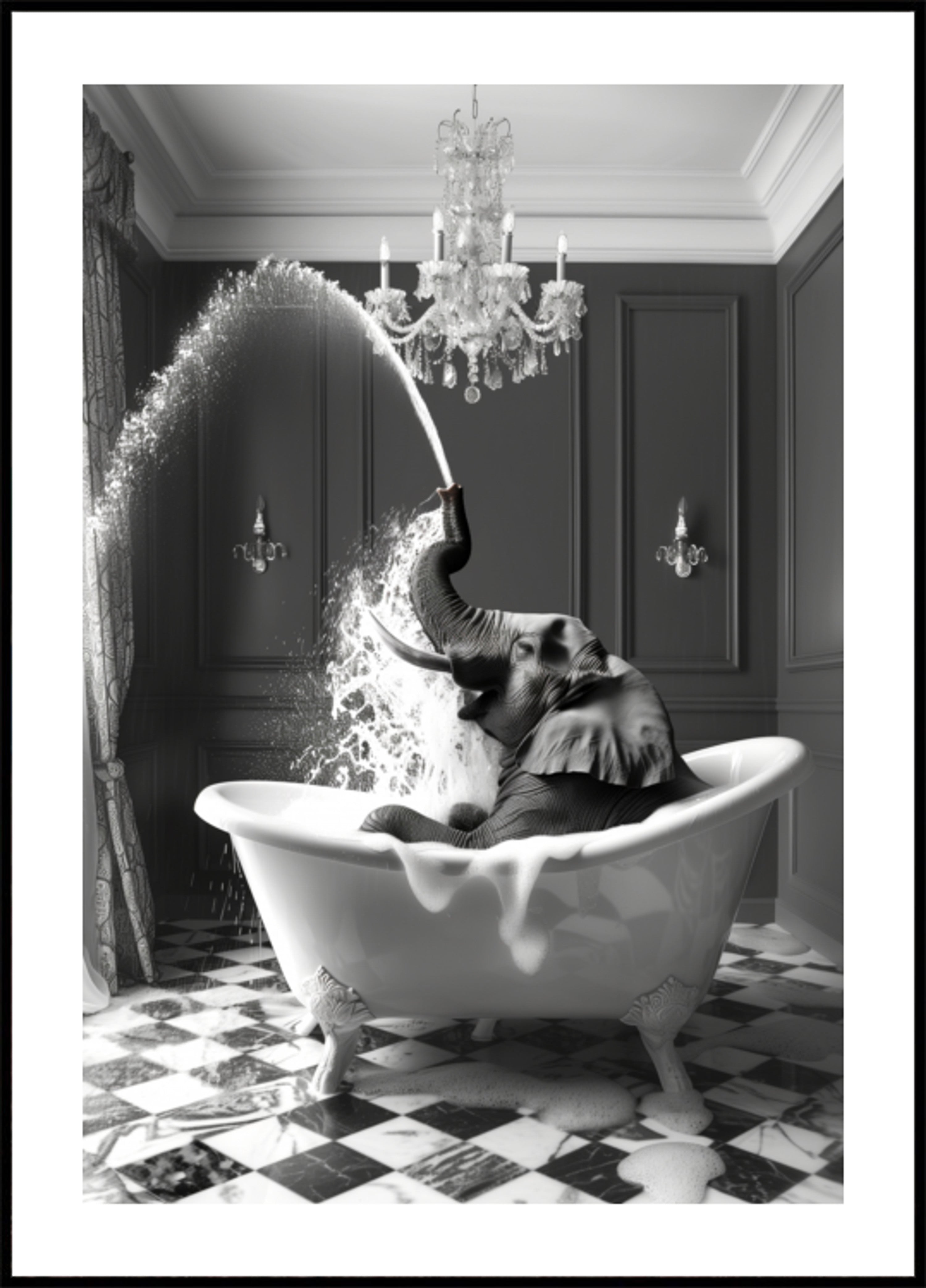 Baño de elefante juguetón