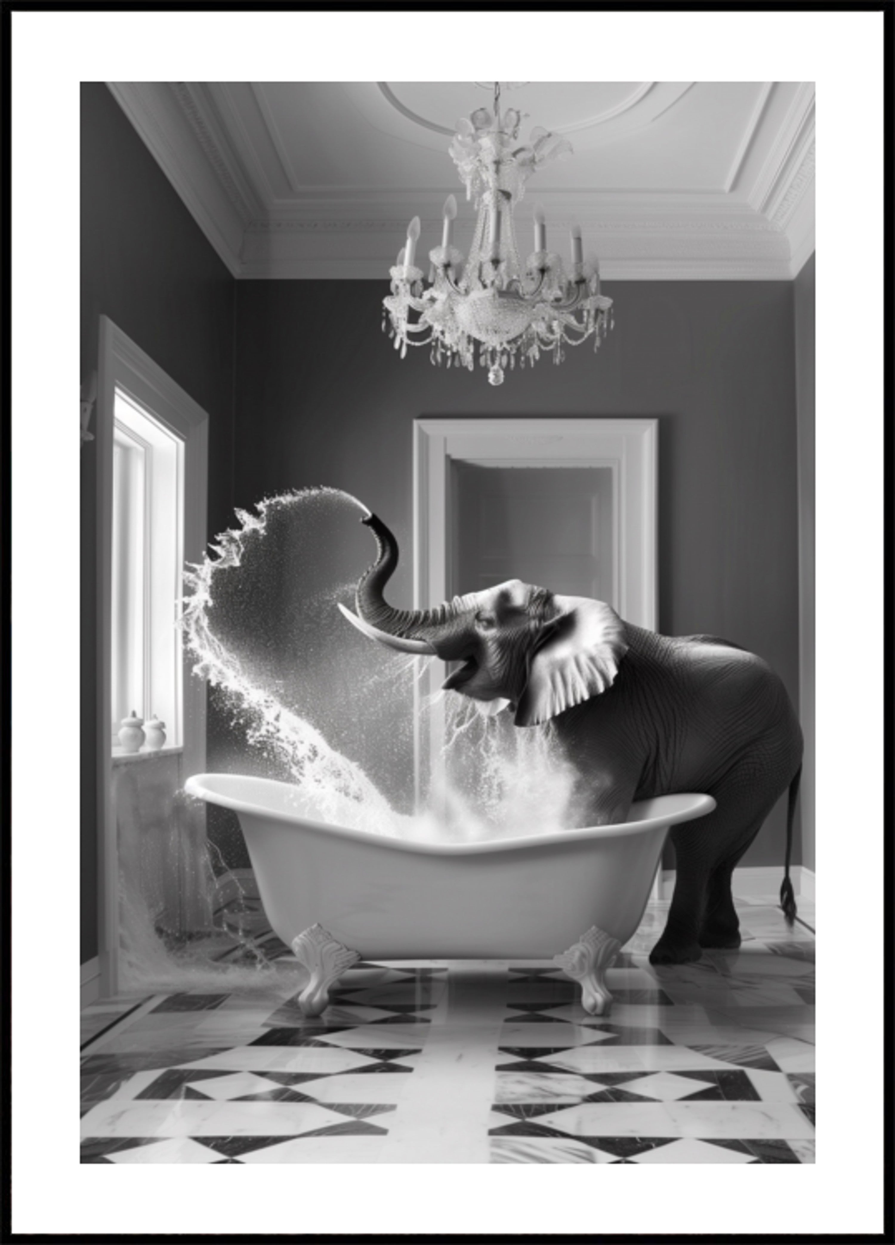 Baño de elefante juguetón