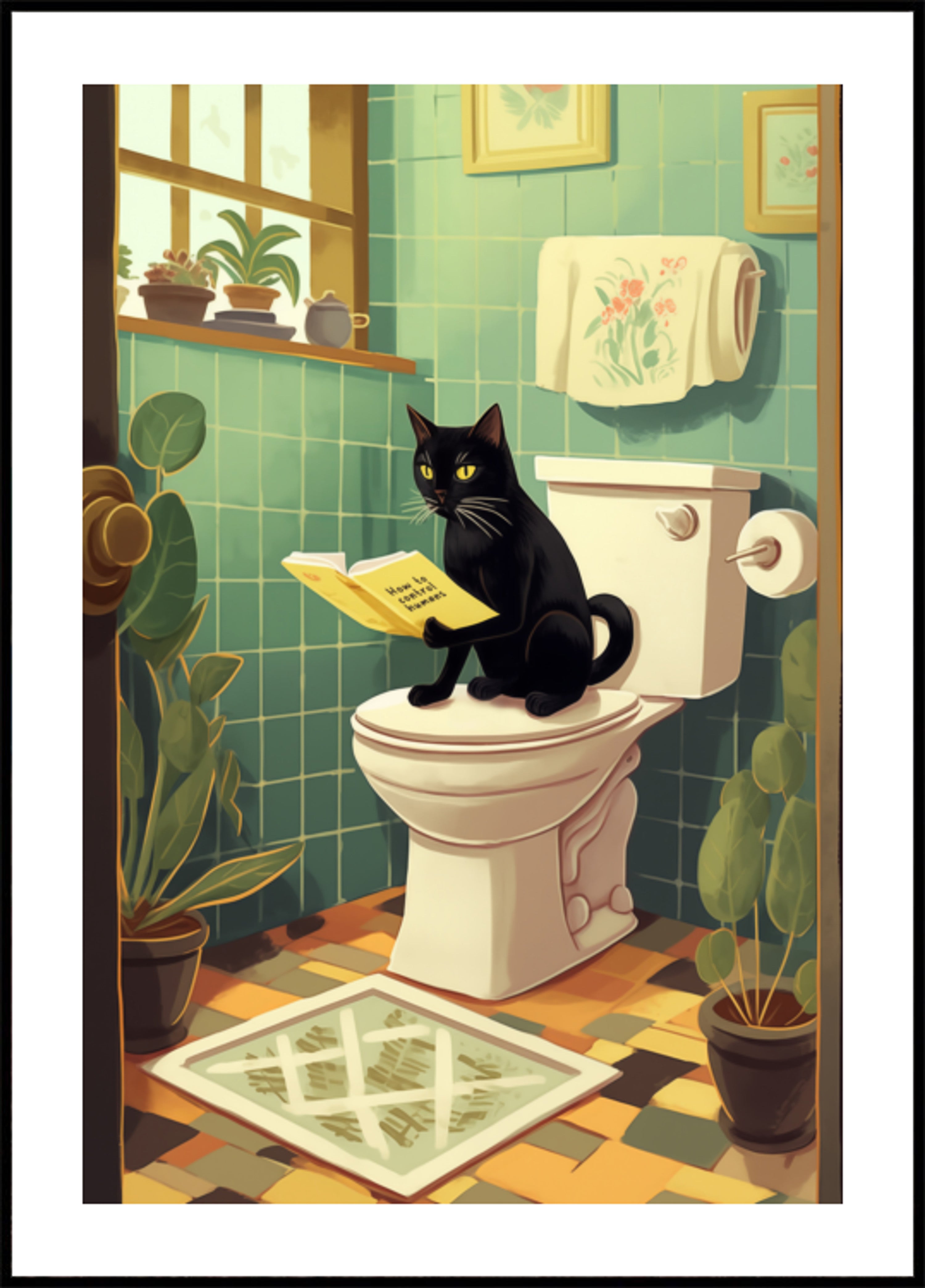 Lectura del baño del gato travieso
