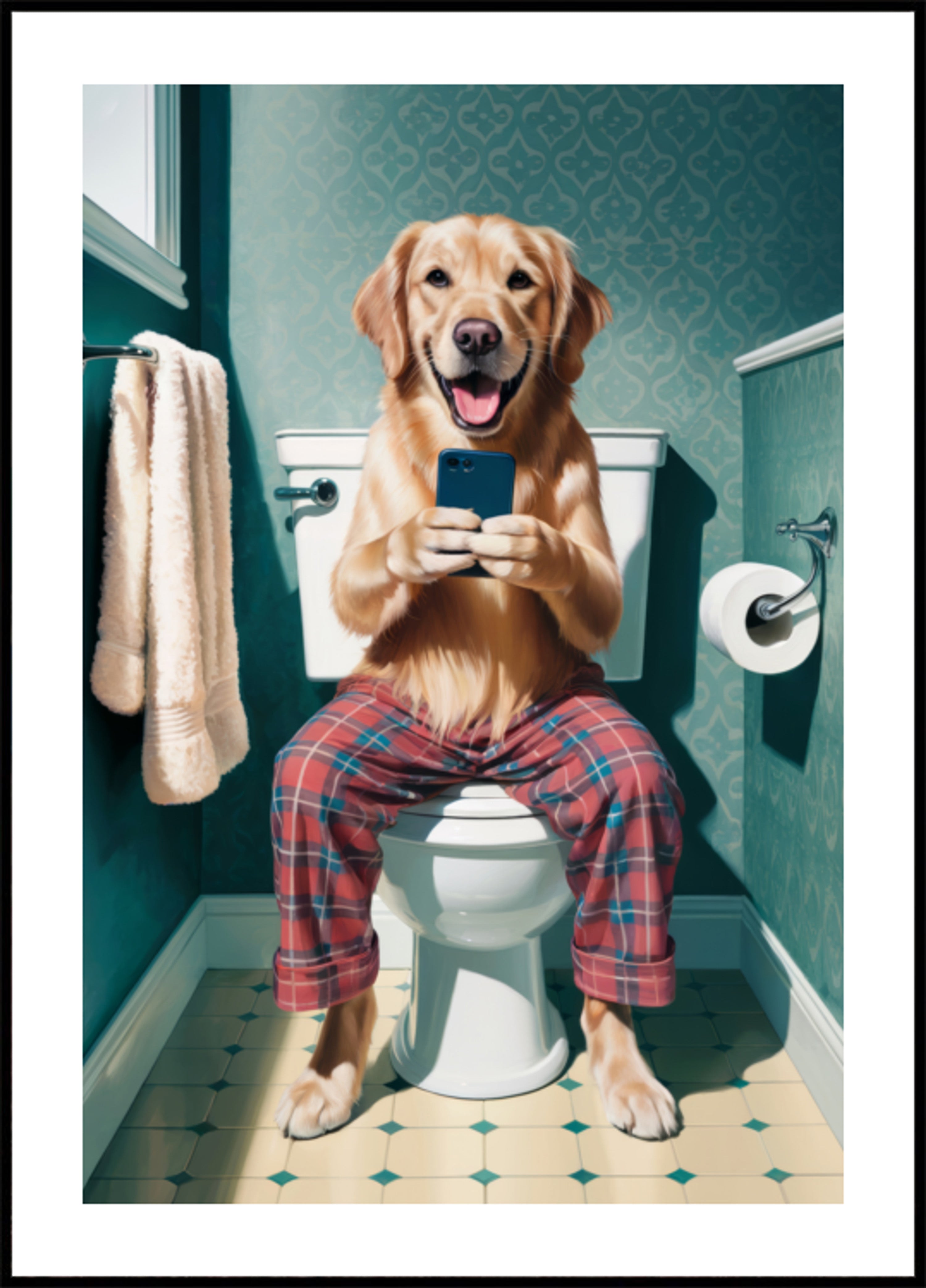 Perro gracioso en el baño
