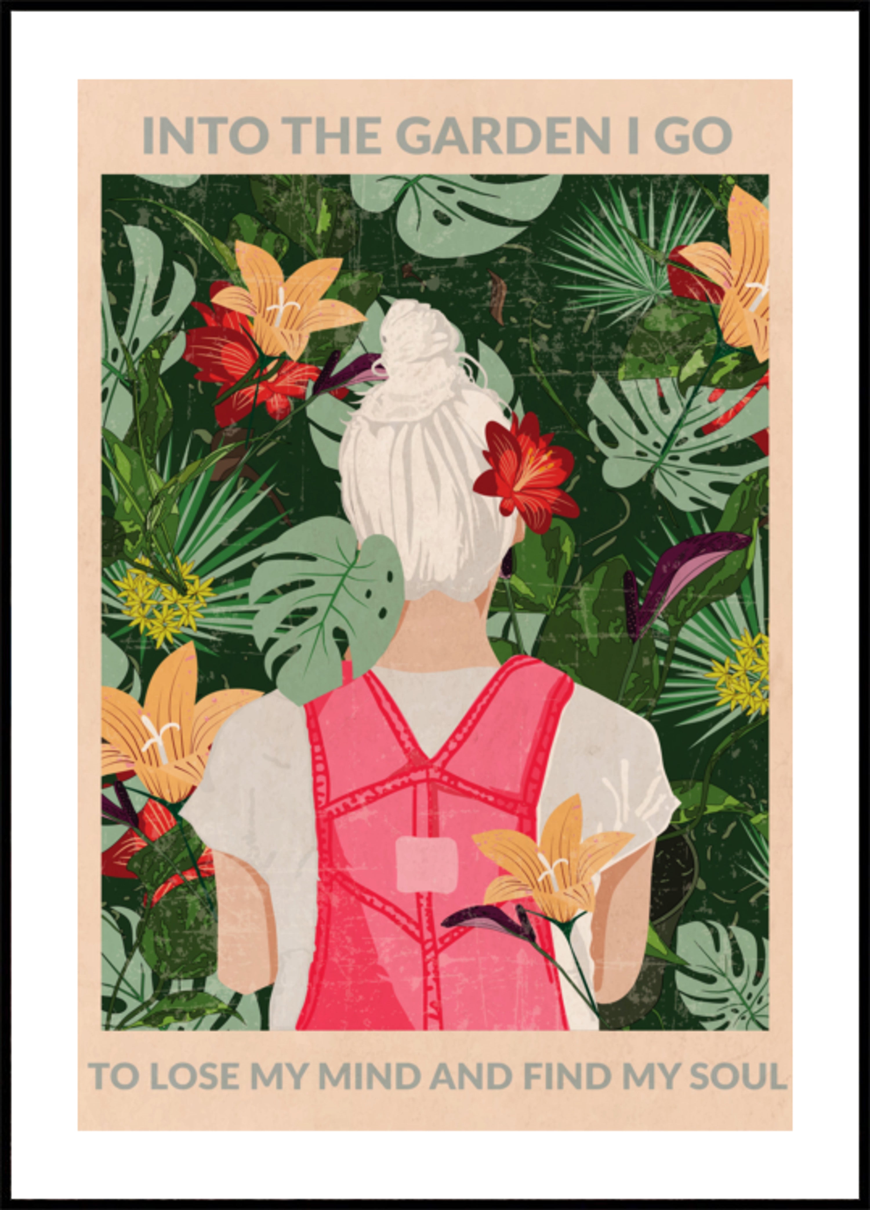 Mujer en jardín tropical