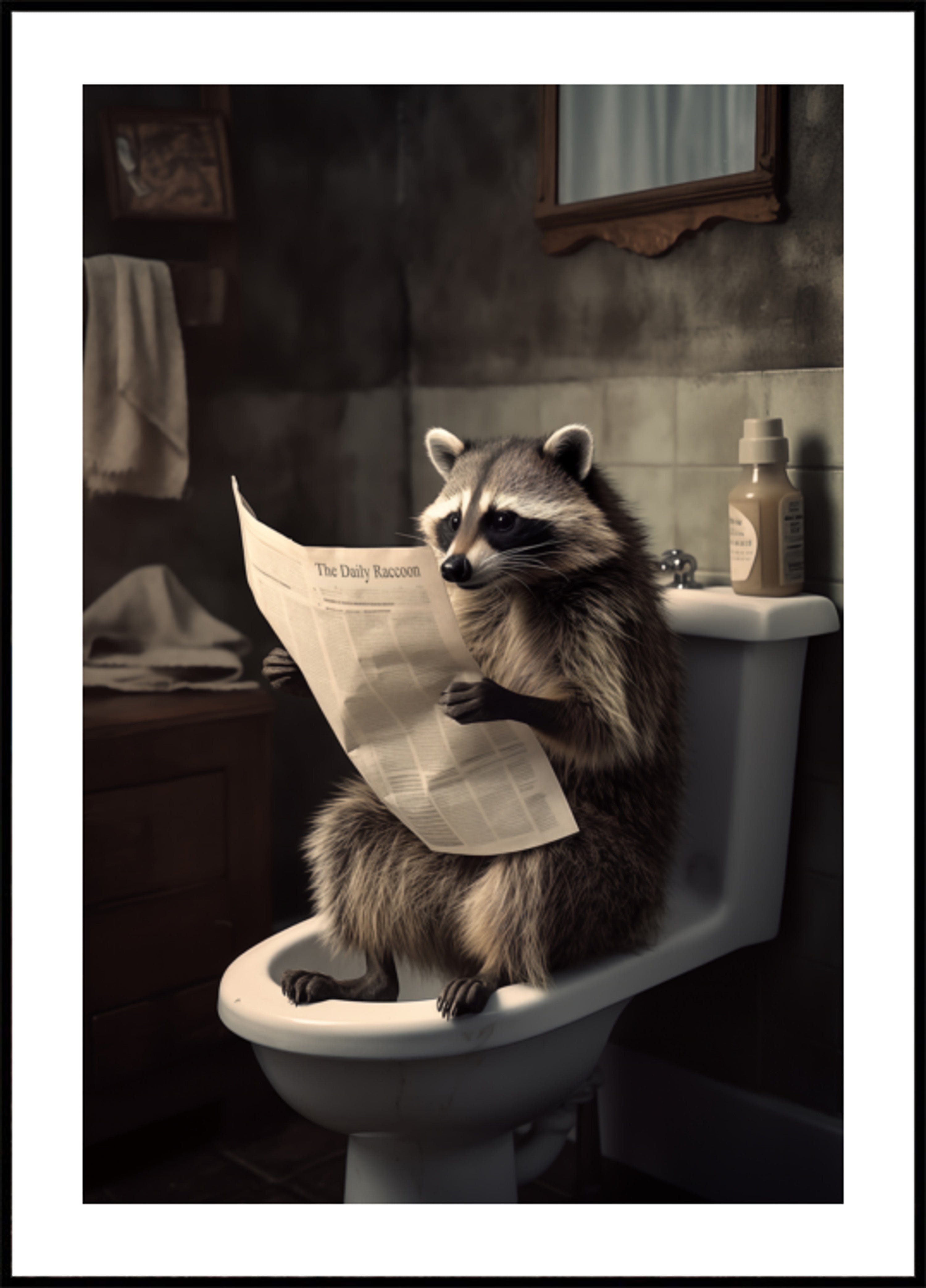 Periódico de lectura de mapache divertido