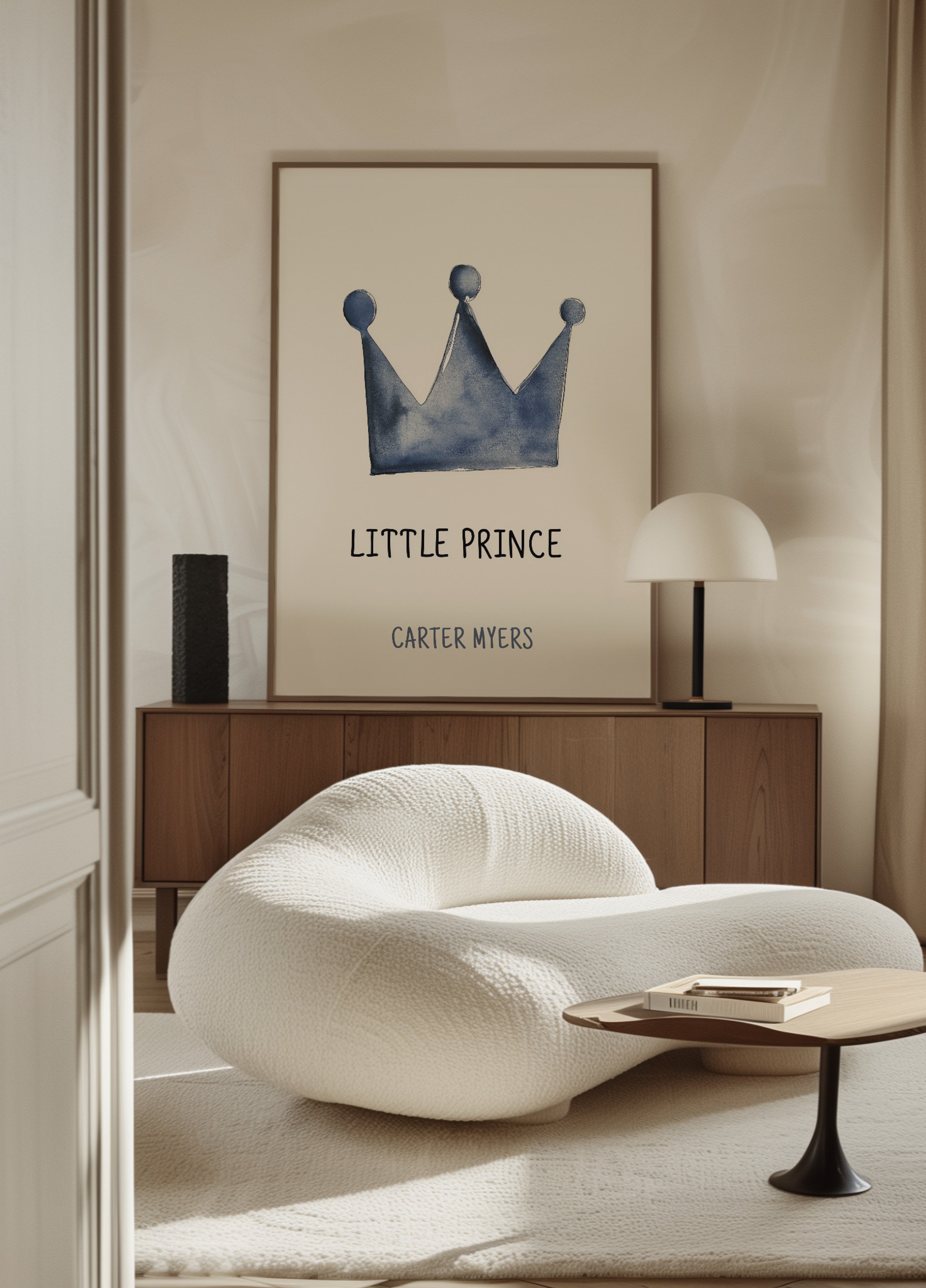 Arte de pared minimalista del Principito con corona azul