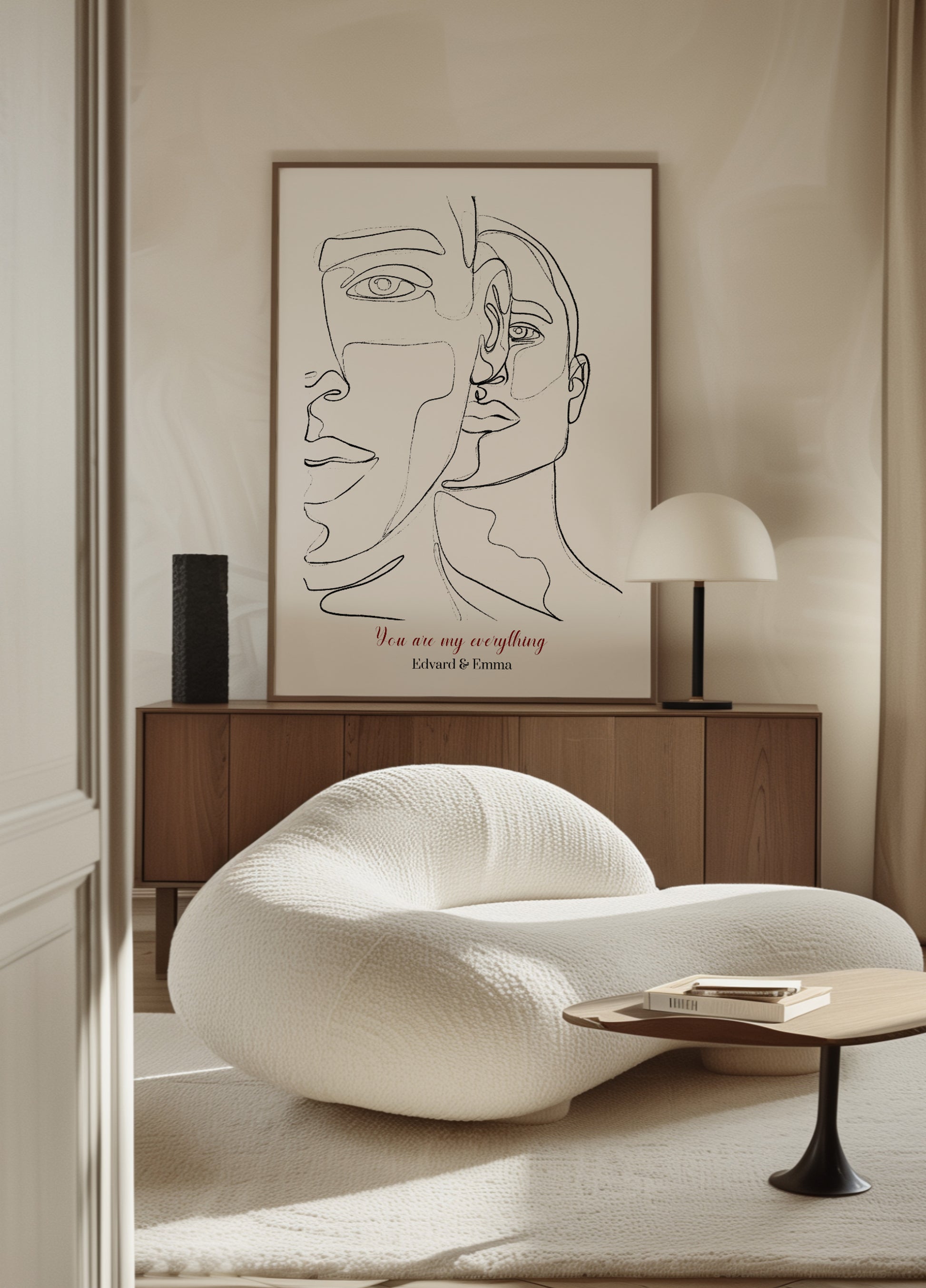 Retrato de pareja minimalista en arte lineal