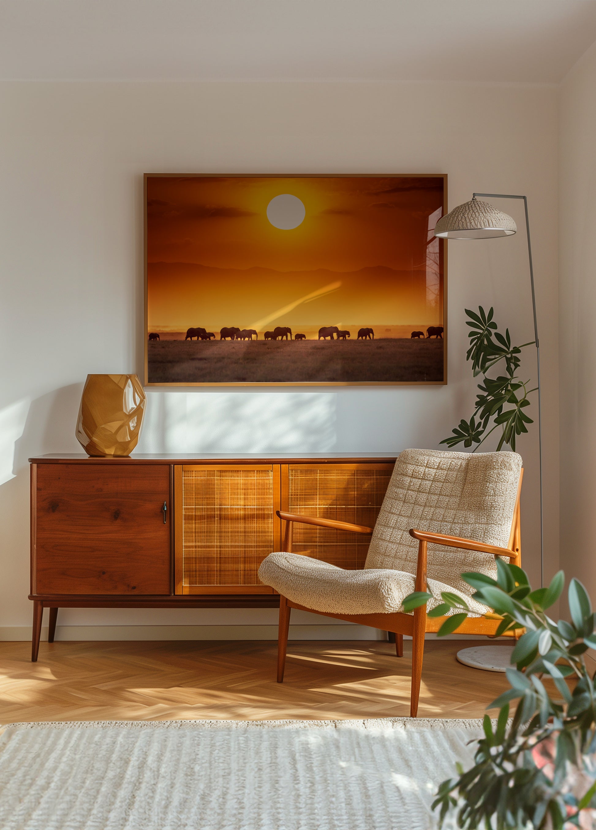 Elefantes africanos al atardecer