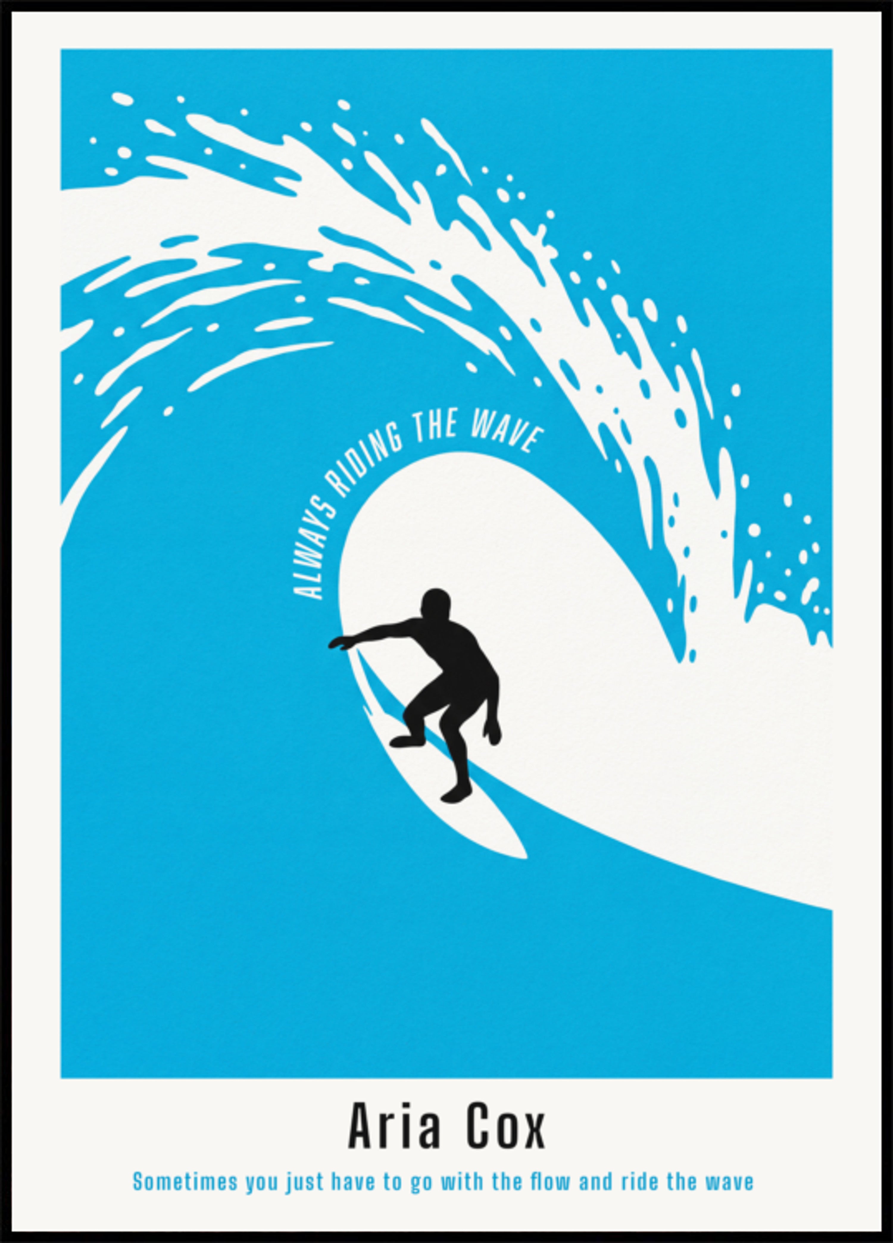 Póster surfista no personal de una ola.