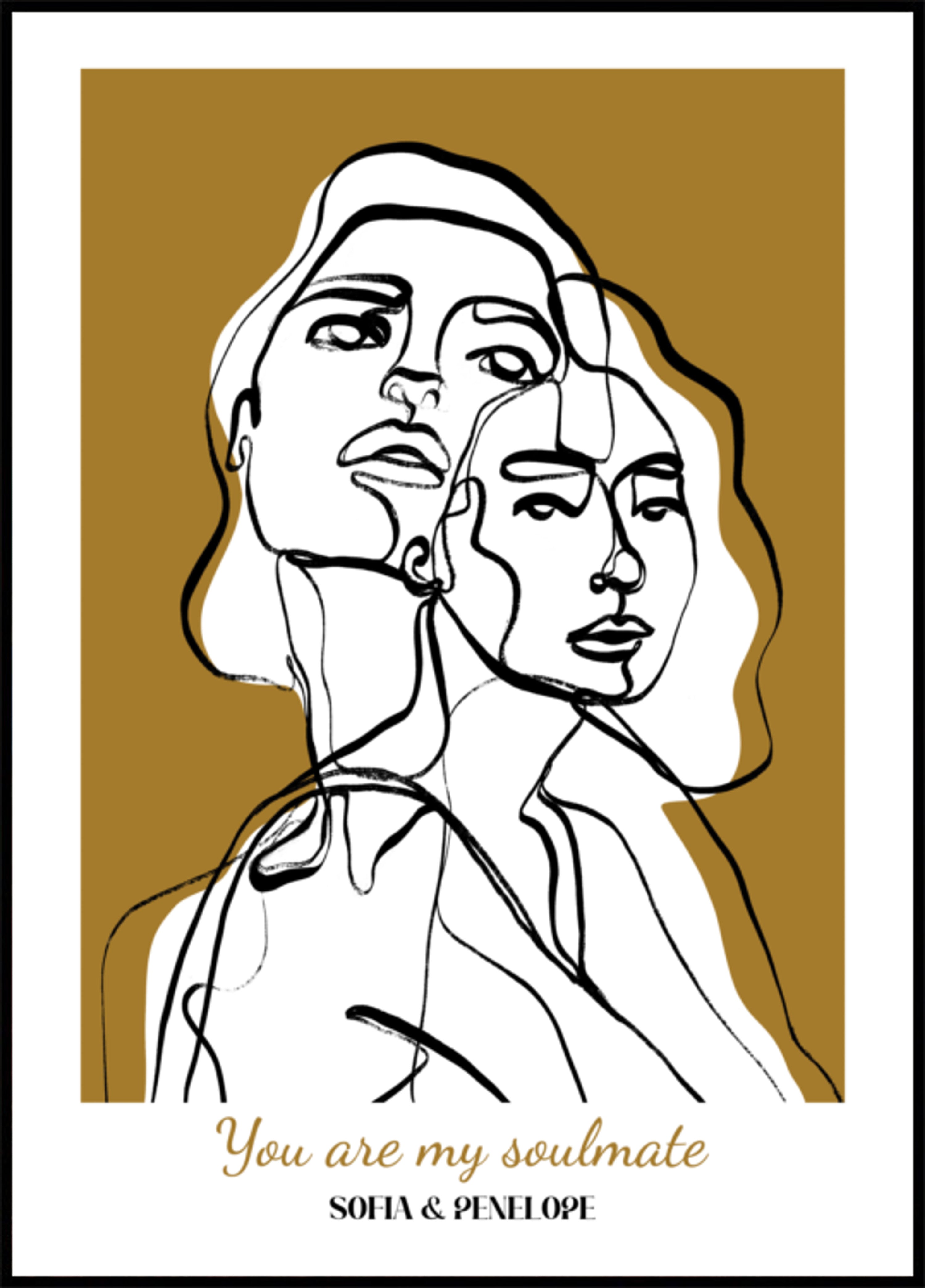 Arte lineal abstracto de dos mujeres sin personalización.