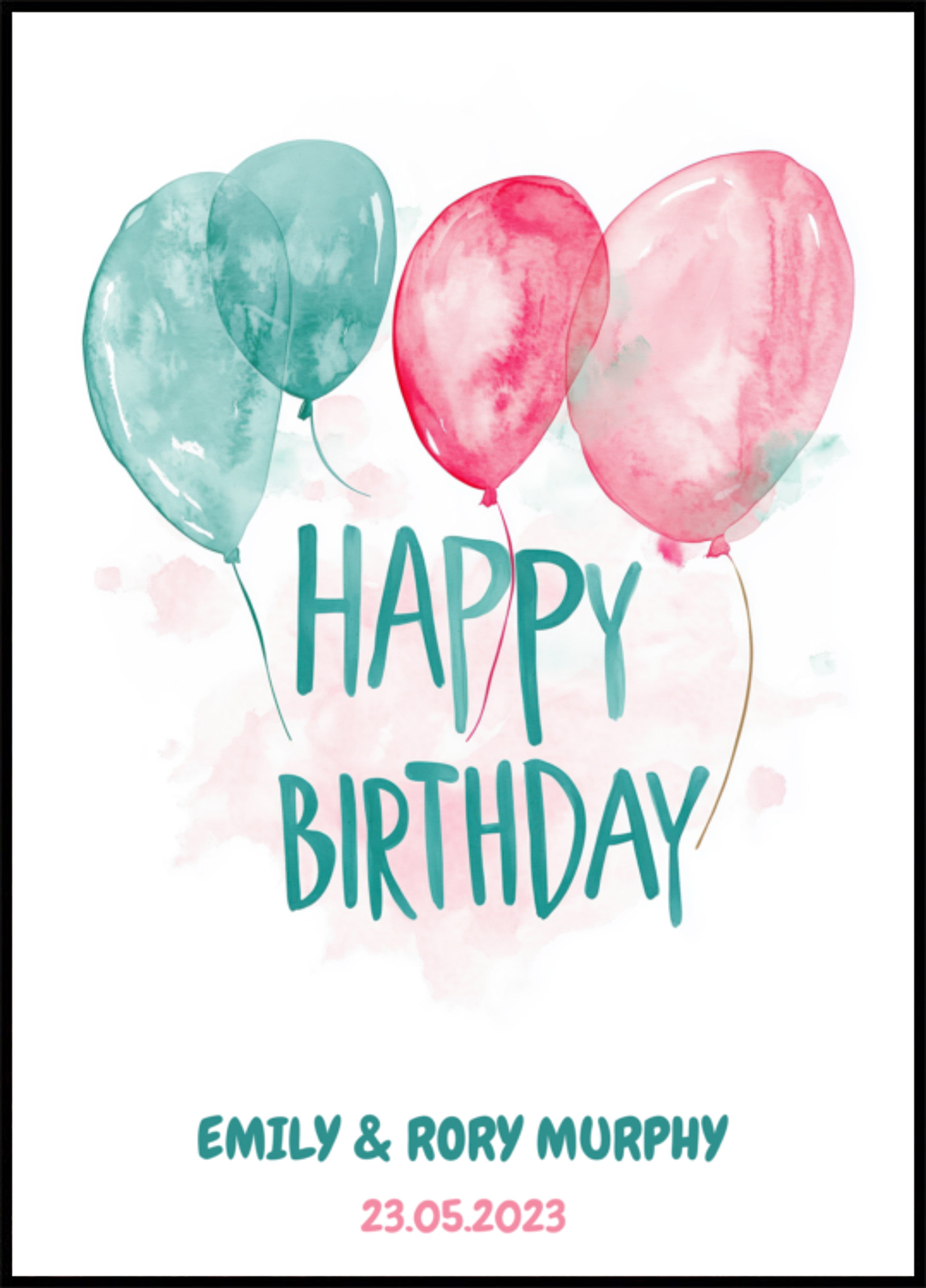 Póster Globos de acuarela de cumpleaños personalizados