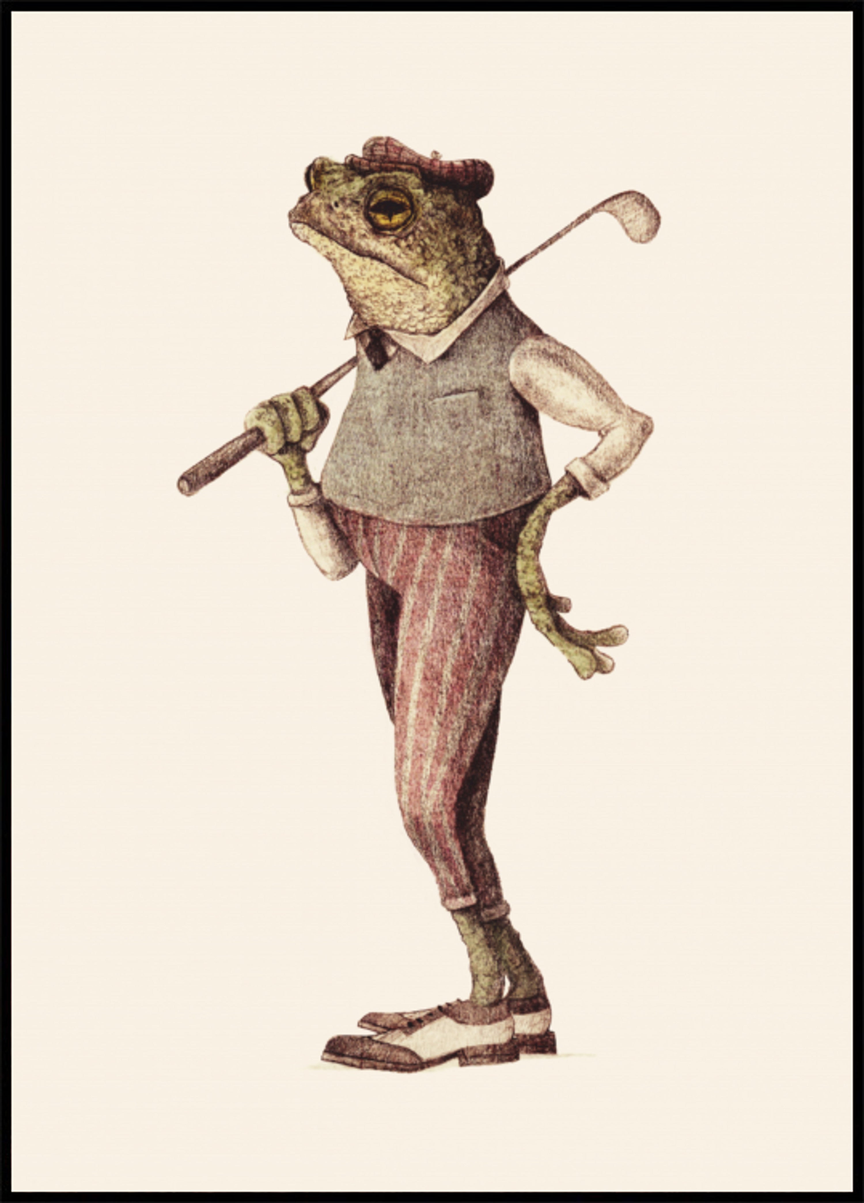 Rana en traje de golf vintage