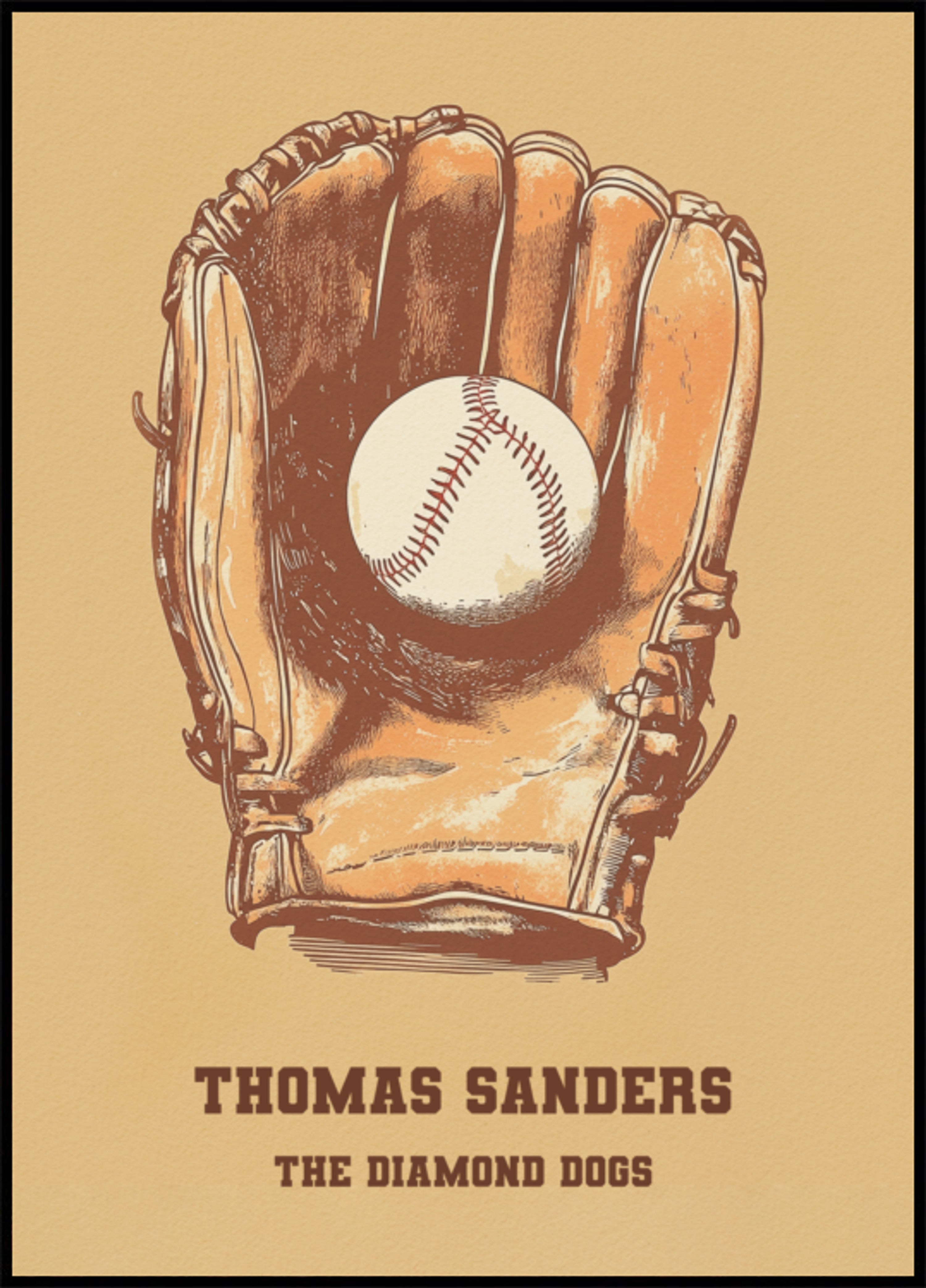 Cartel de pelota y guante de béisbol vintage