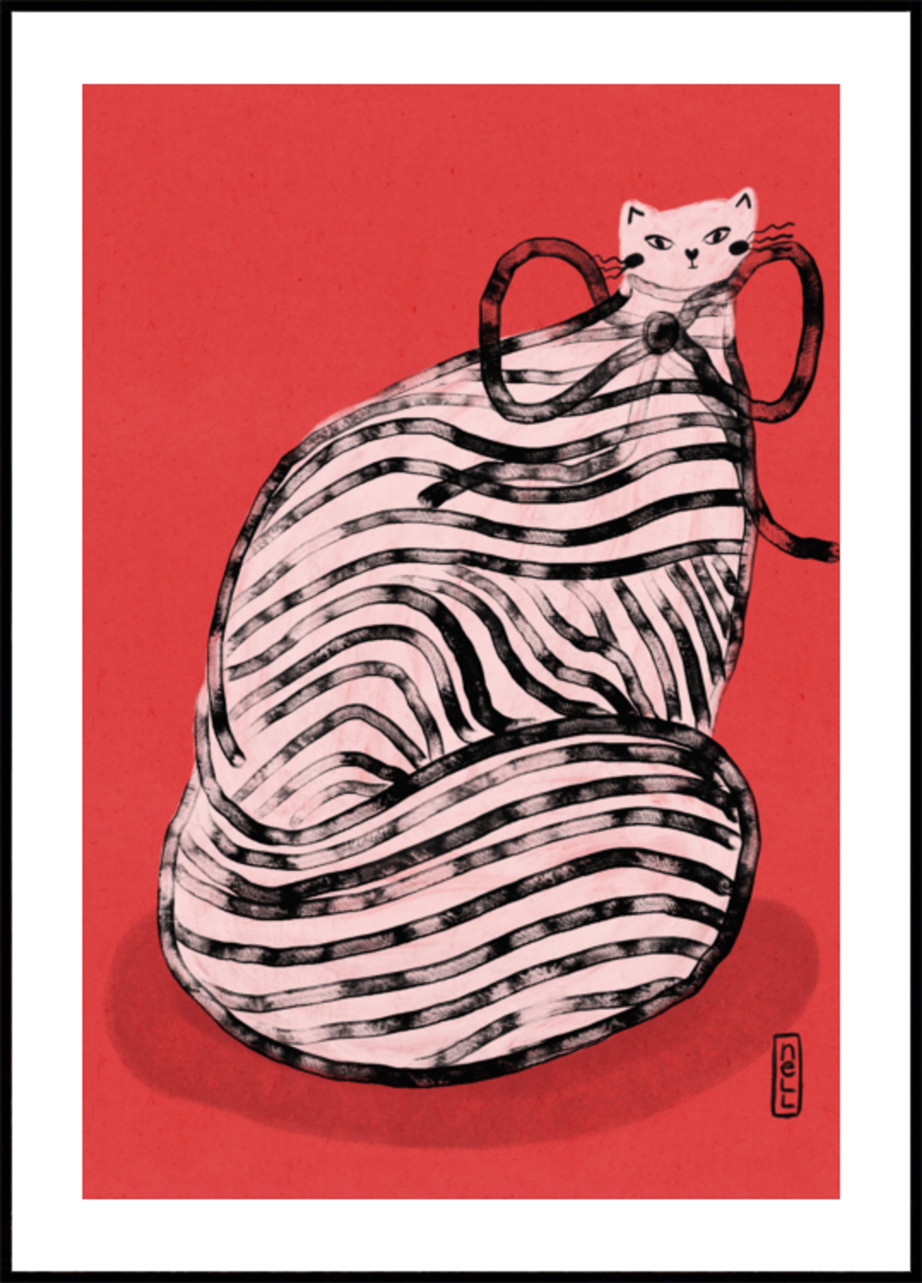 Gato caprichoso de rayas rojas