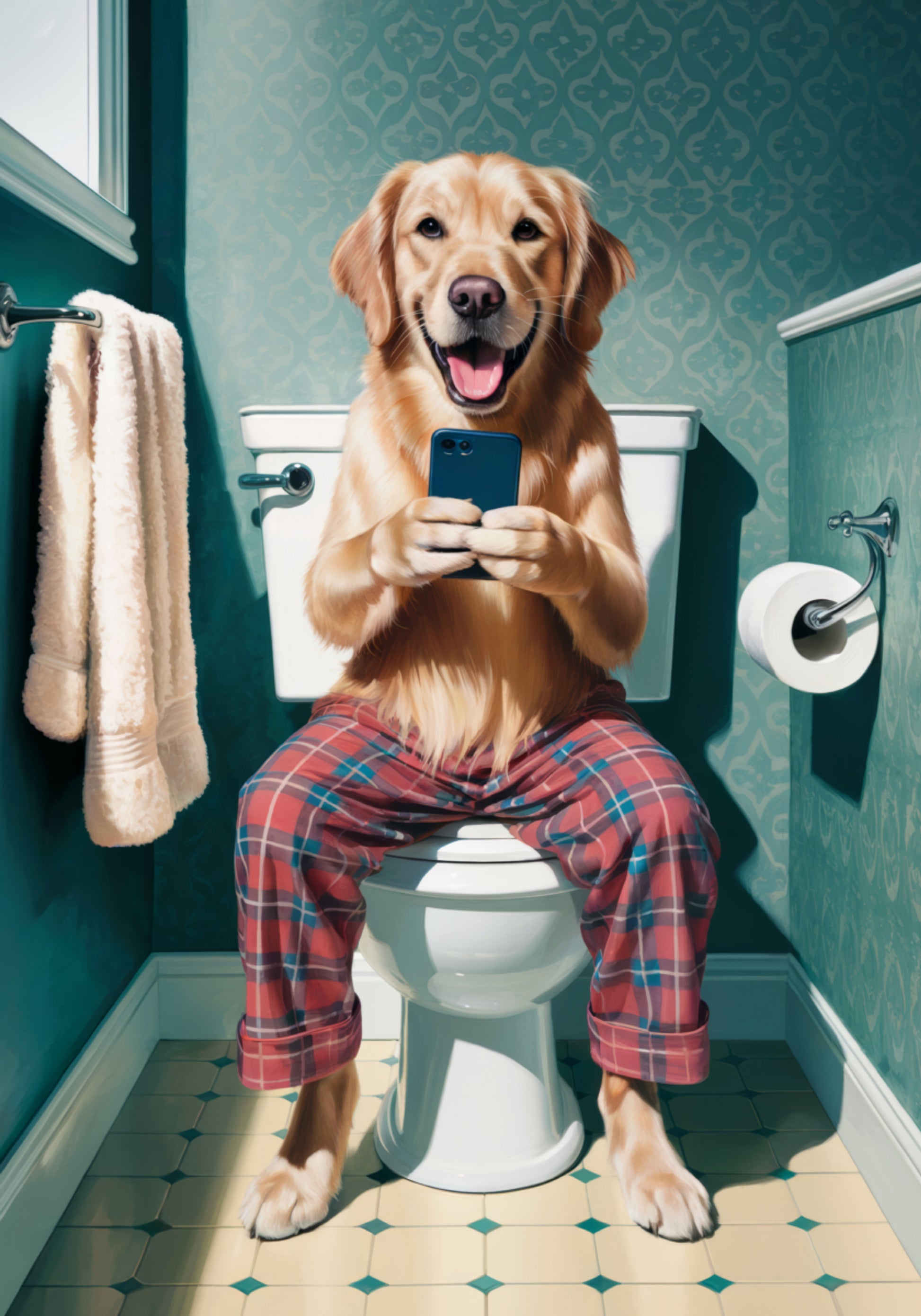 Perro gracioso en el baño