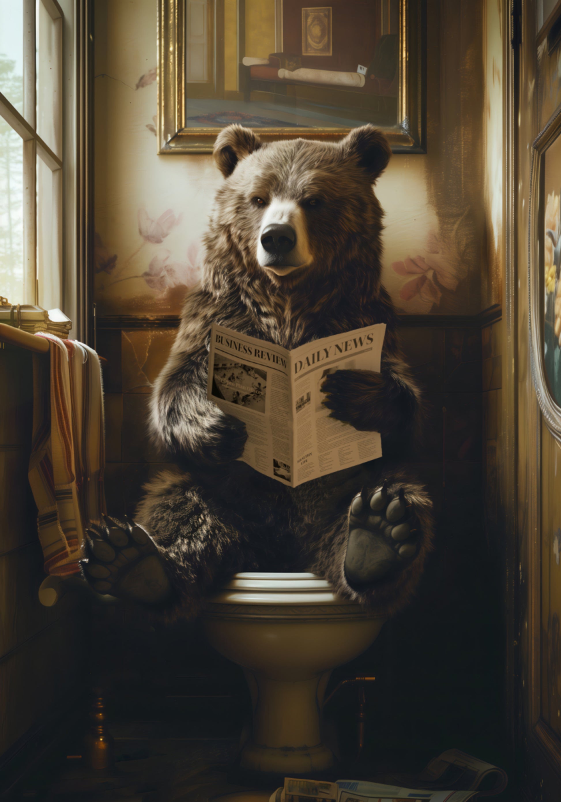 Oso leyendo periódico