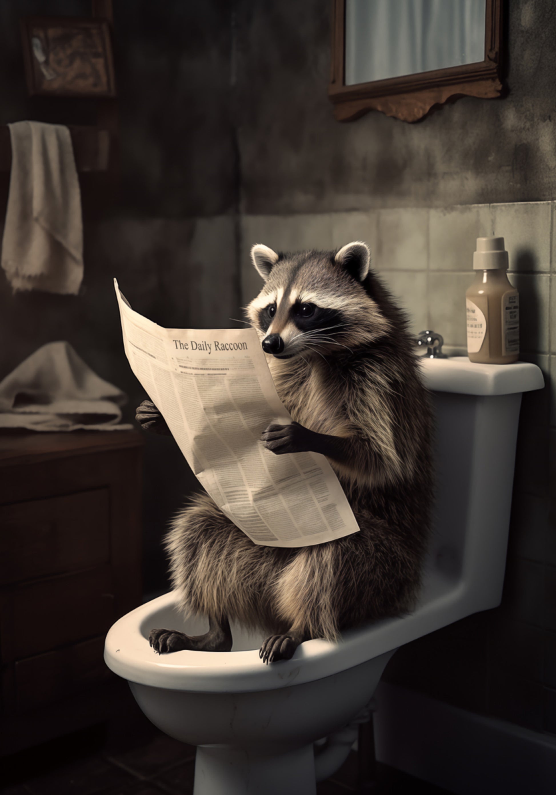 Periódico de lectura de mapache divertido