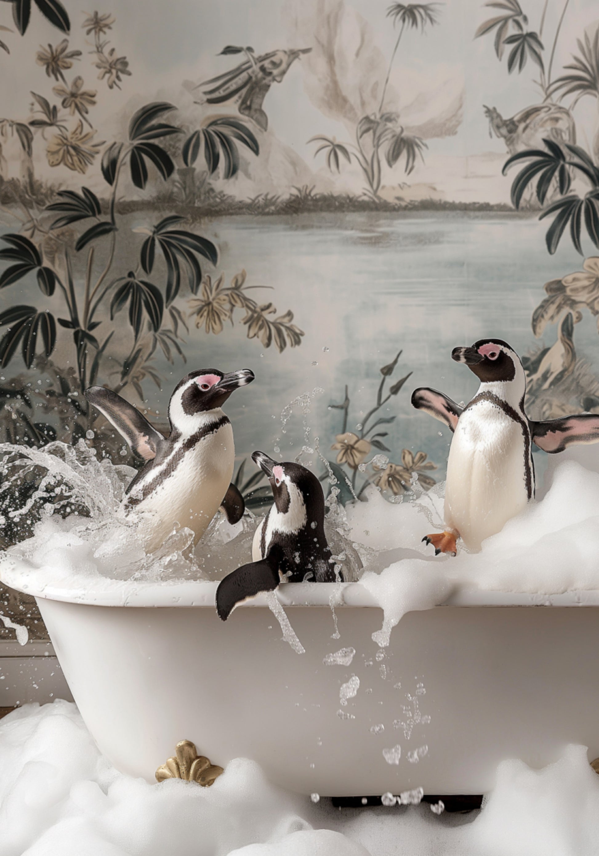 Baño de burbujas de pingüinos juguetones