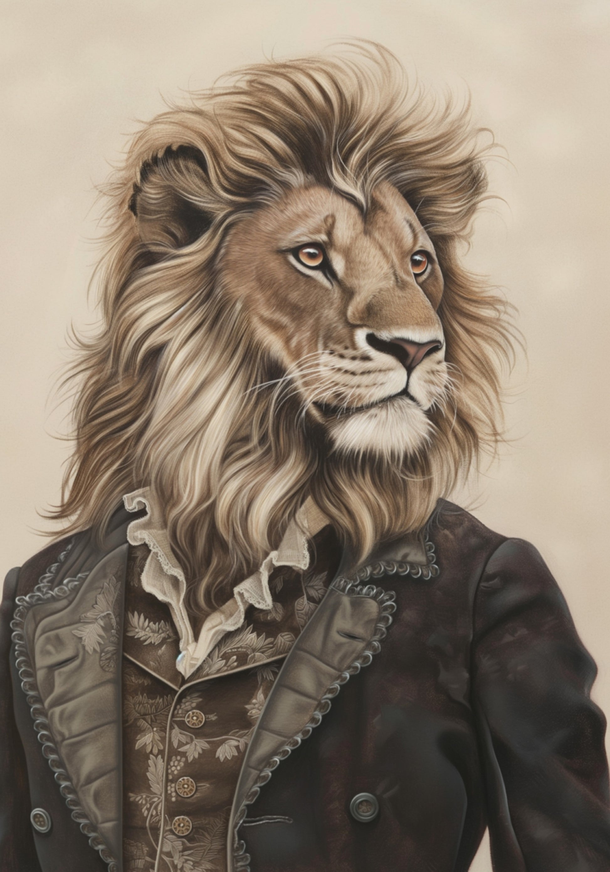 Señor león en ropa vintage