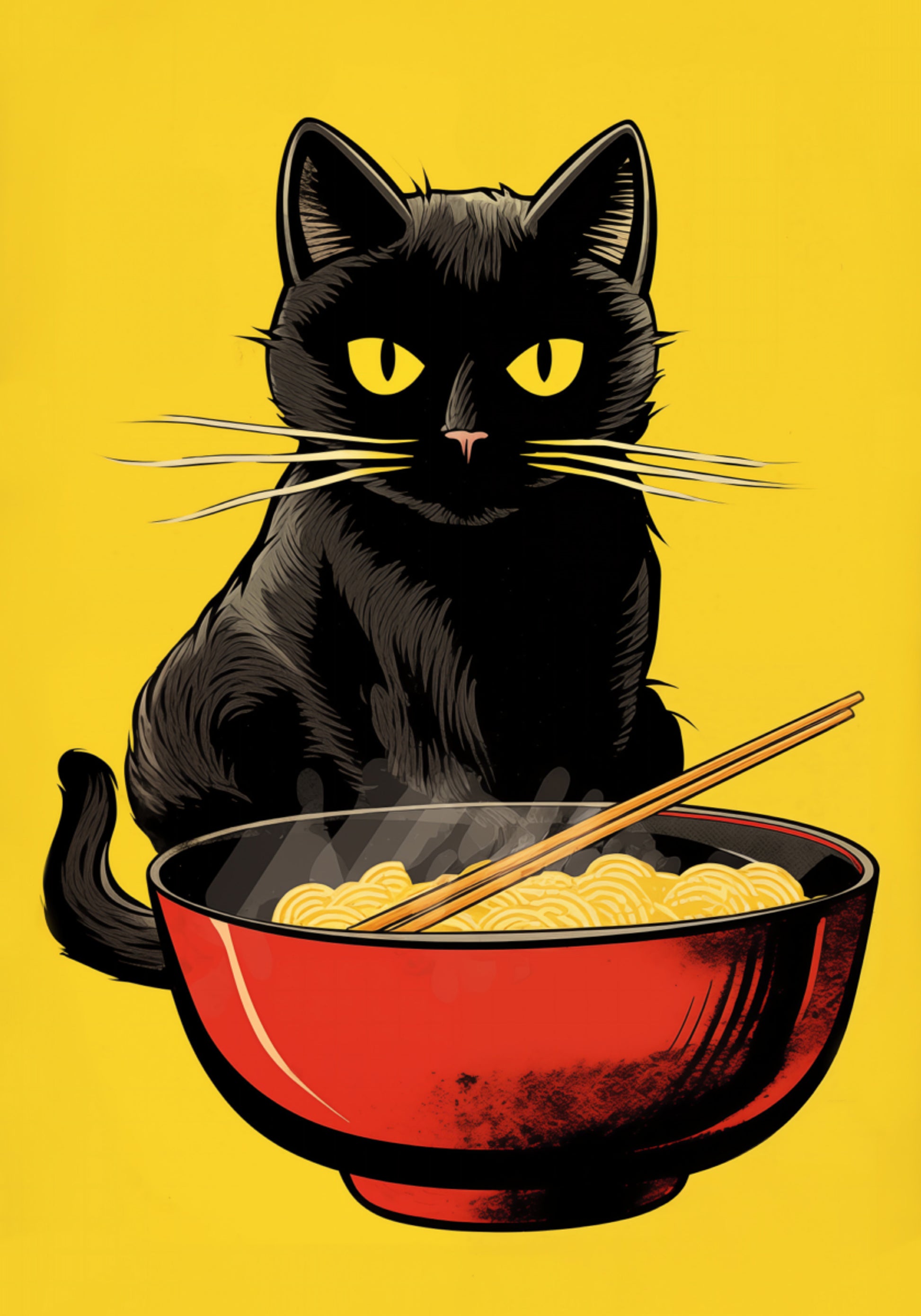 Tazón de ramen de gato negro