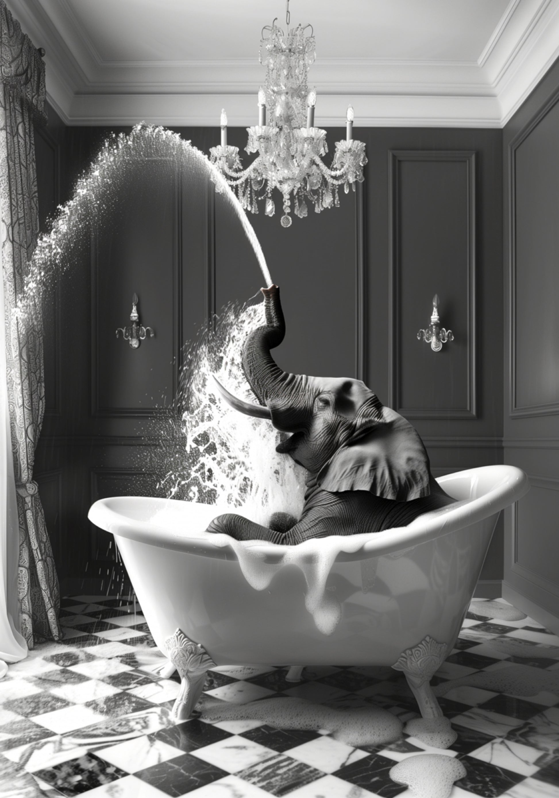 Baño de elefante juguetón