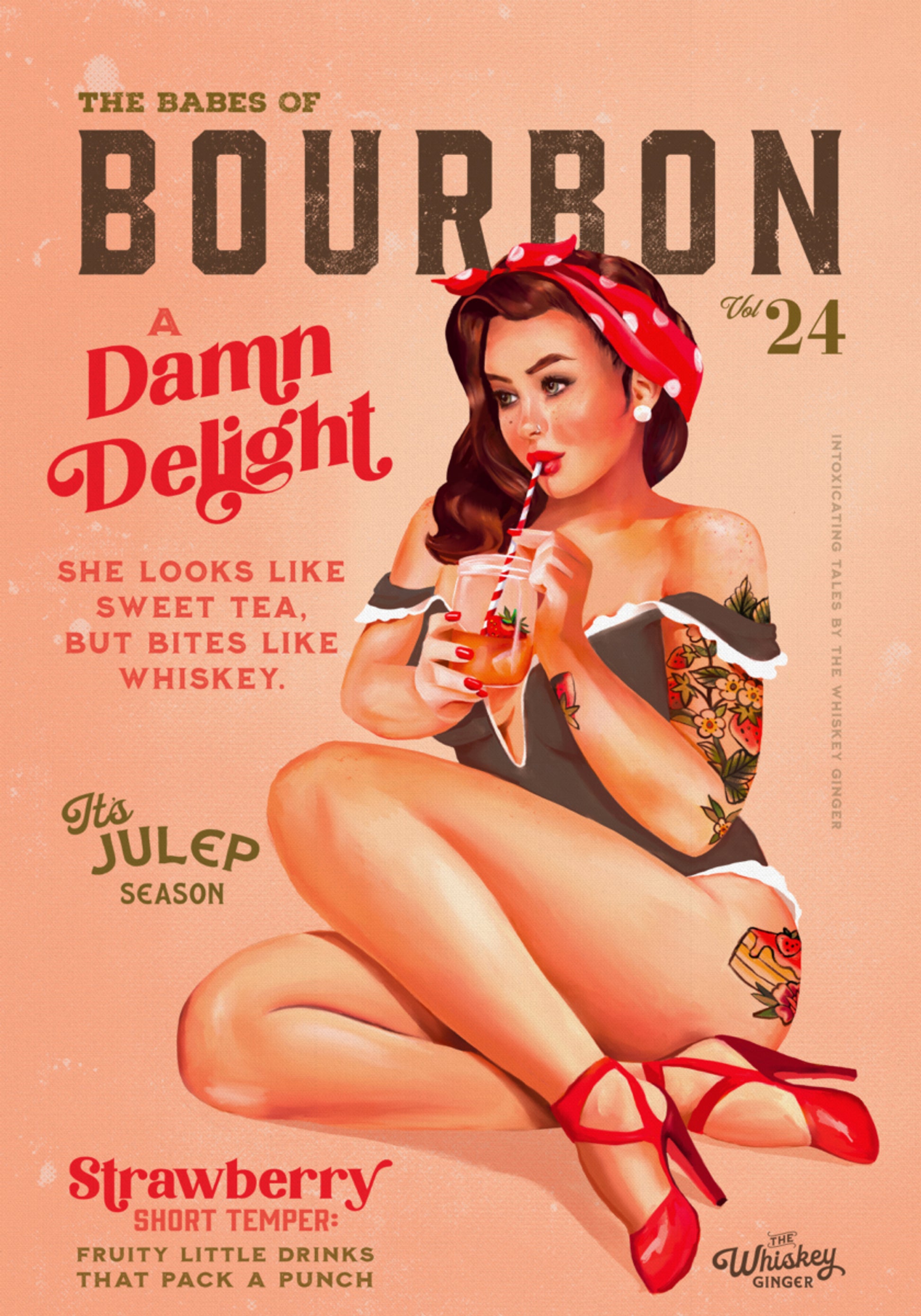 Bourbon Babes Vol 22 Chica pinup vintage bebiendo un cóctel