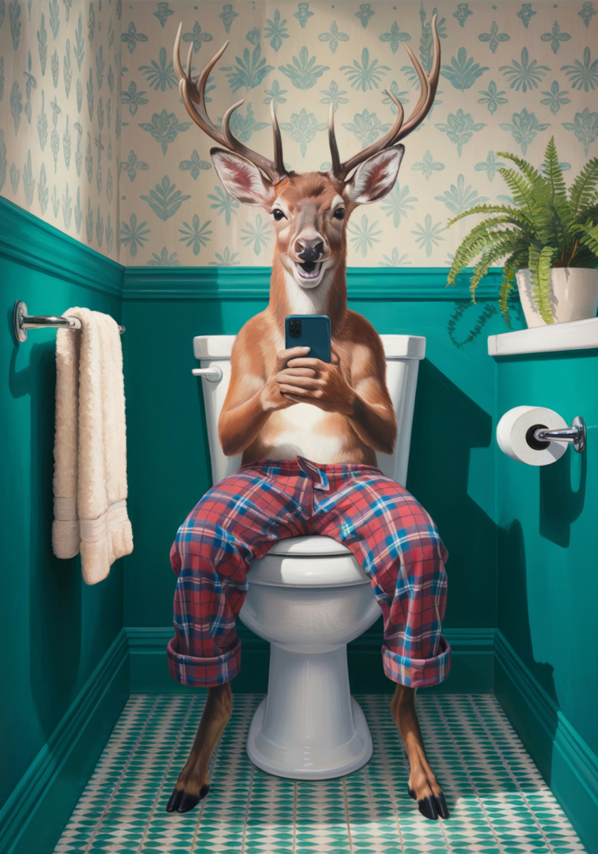 Escena caprichosa del baño de ciervos