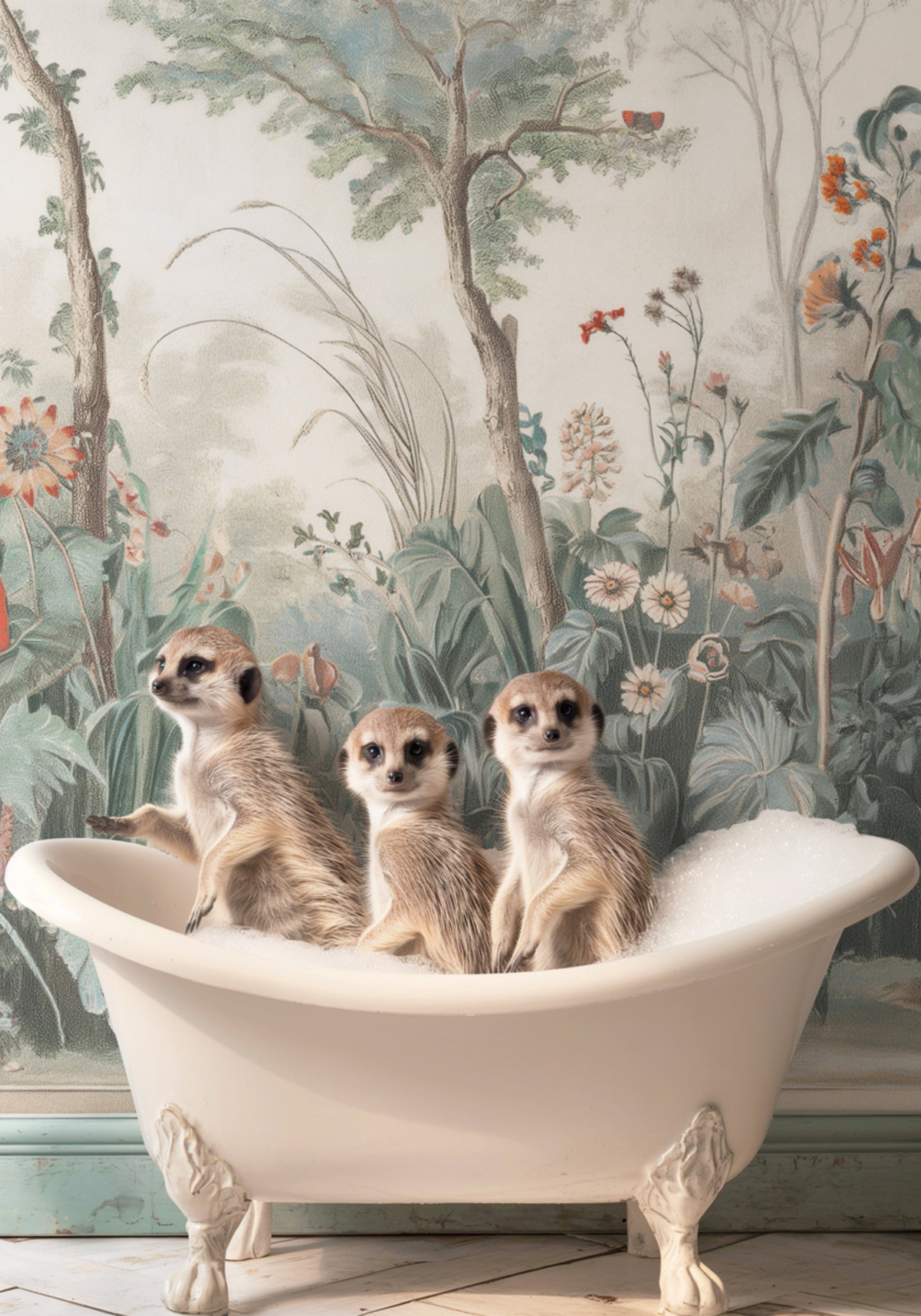 La hora del baño de tres suricatas
