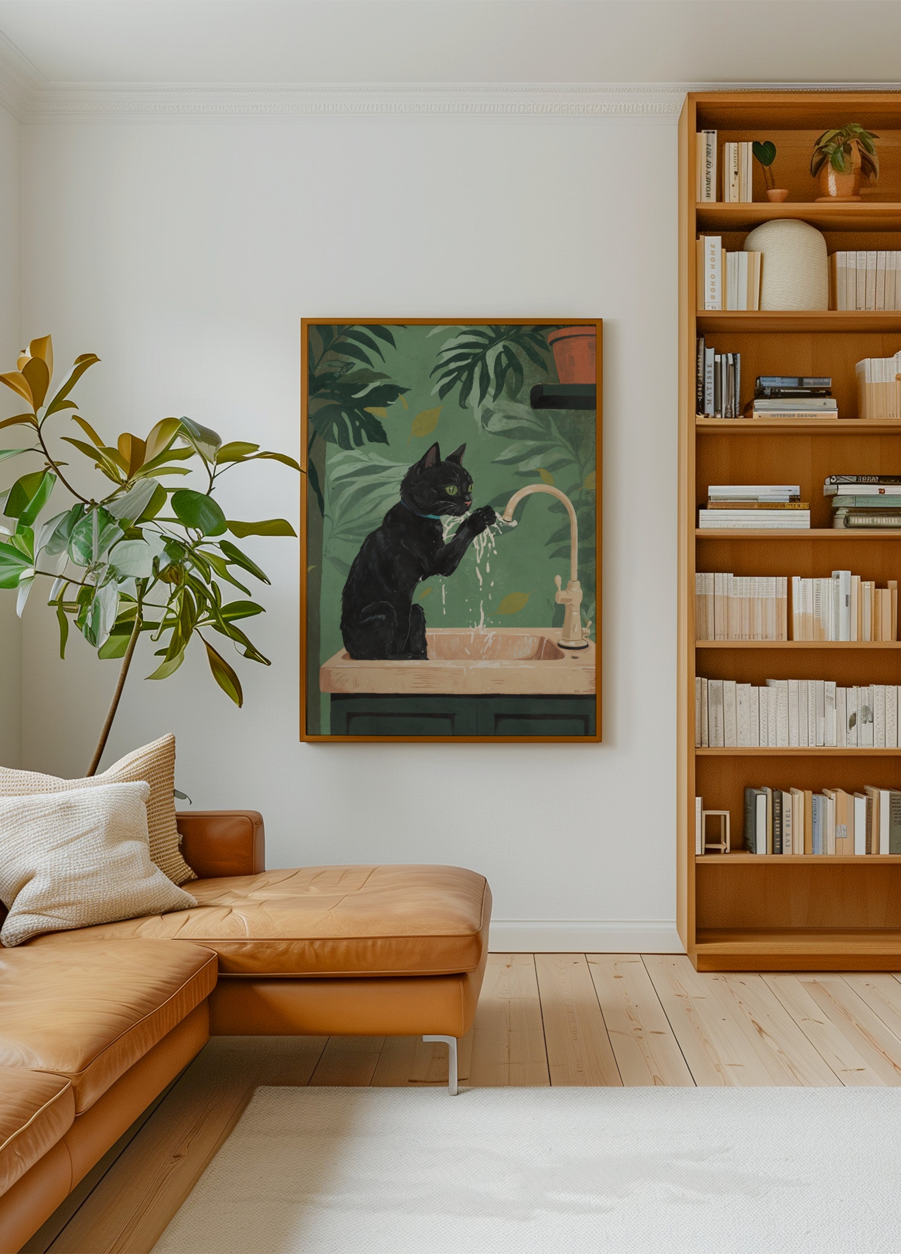 Juego de agua con gato negro