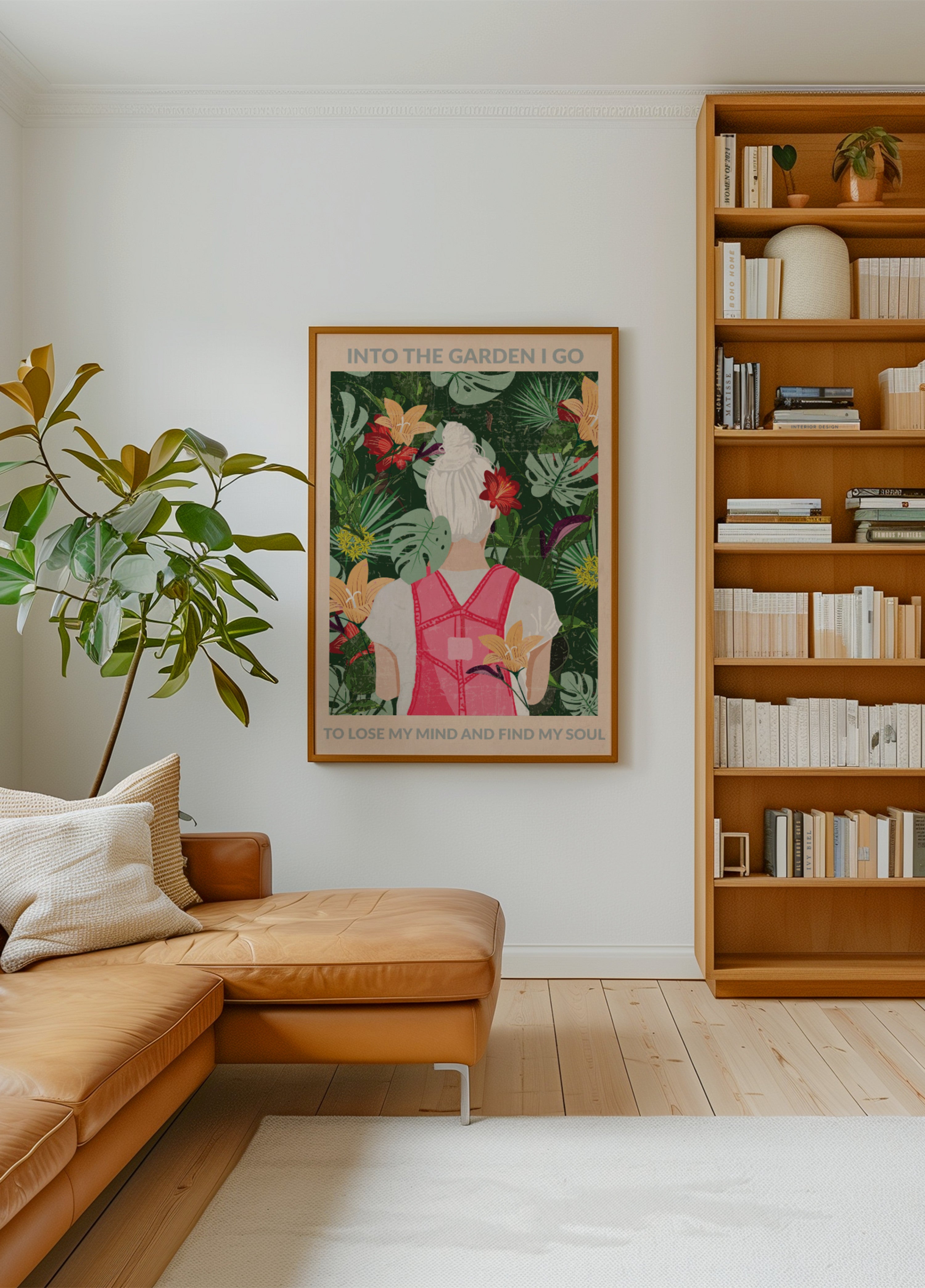 Mujer en jardín tropical