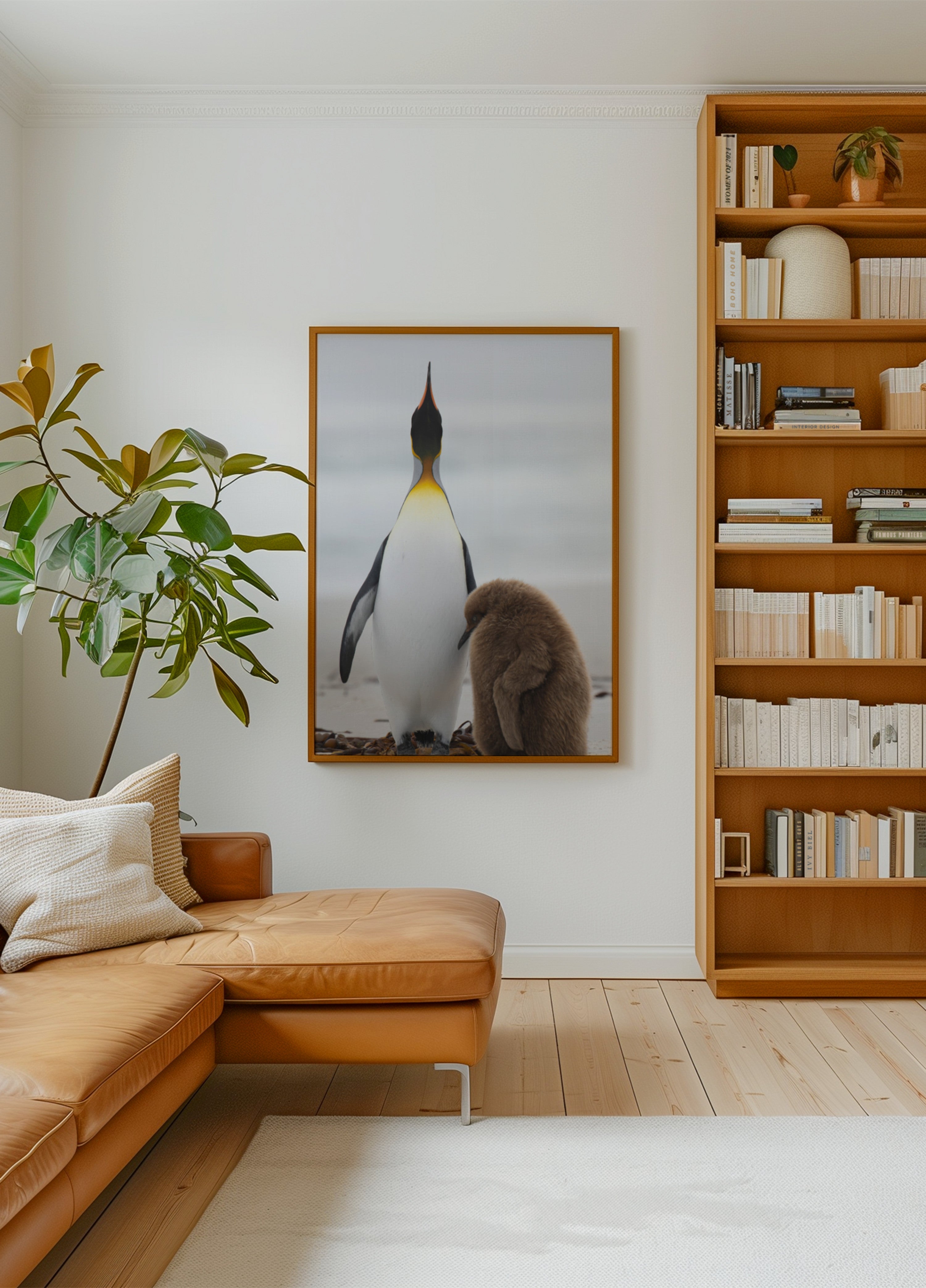 Familia de pingüinos en la playa