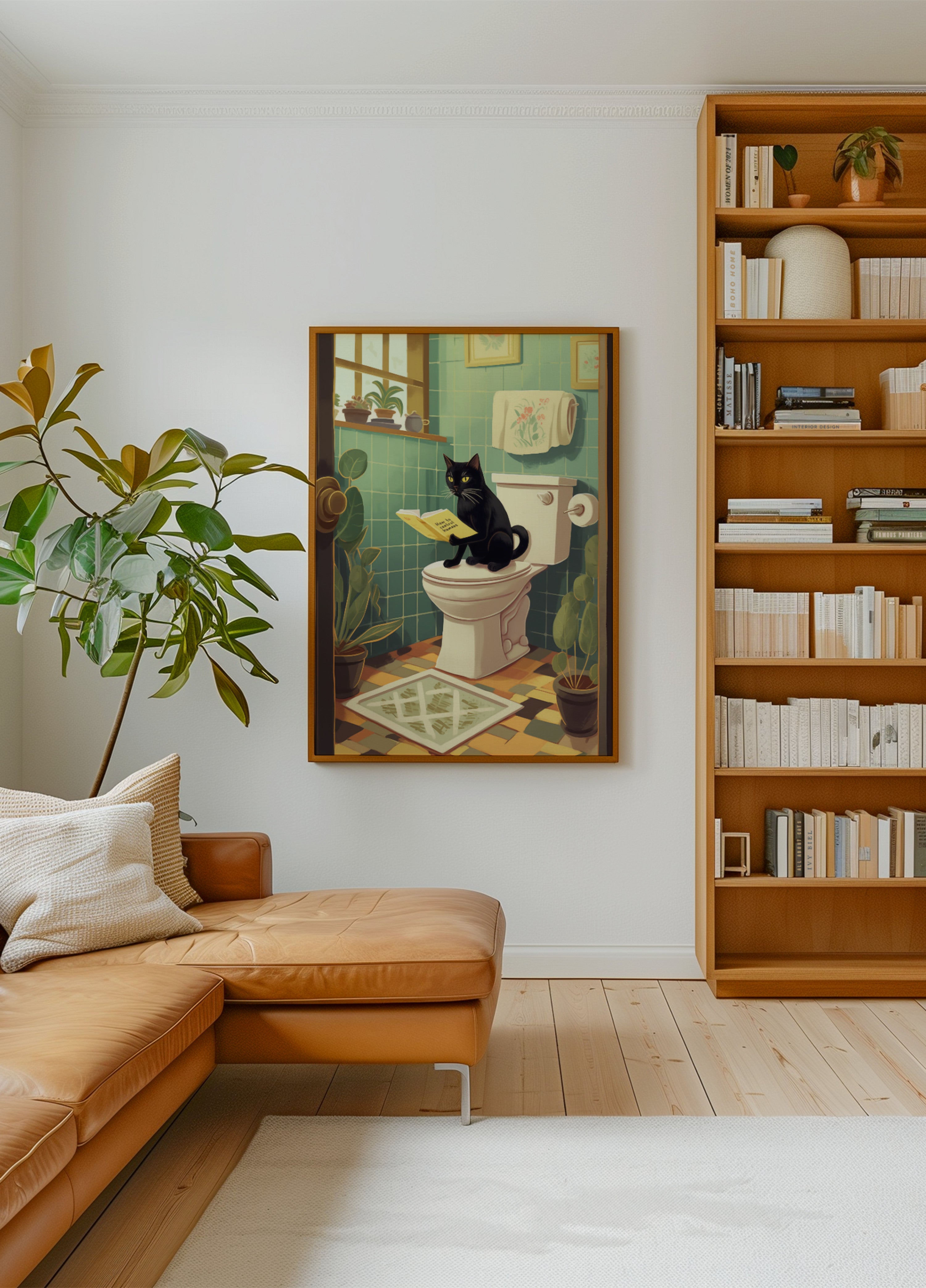 Lectura del baño del gato travieso